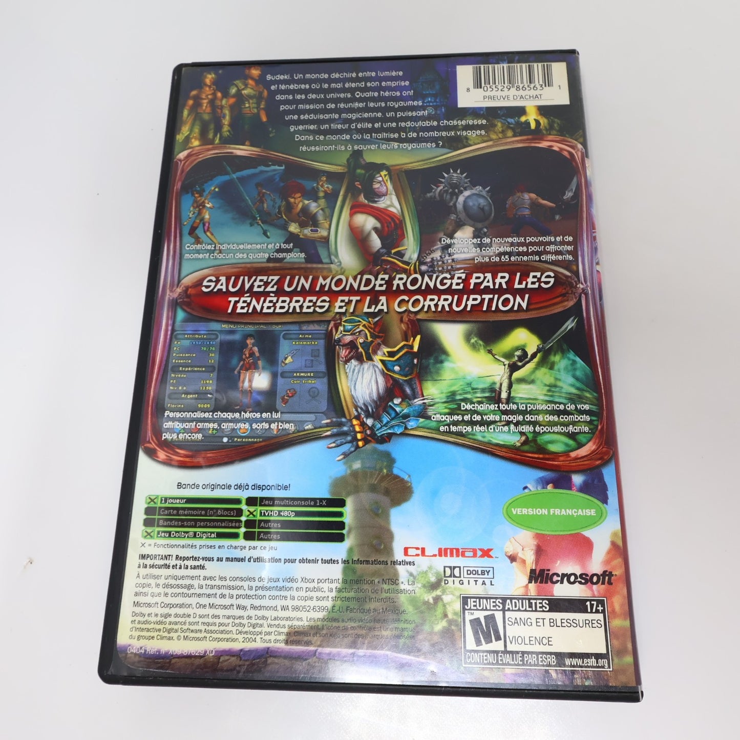 Sudeki Xbox 1 Video Game Tested NTSC French Sleeve/Pochette Française No Manual