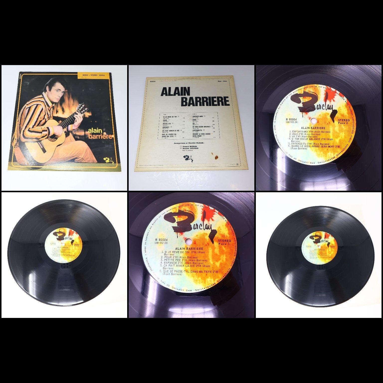 Alain Barriere Lot 10 Disques LP Record Sérénade et Tragédie/Amoco/Seduction