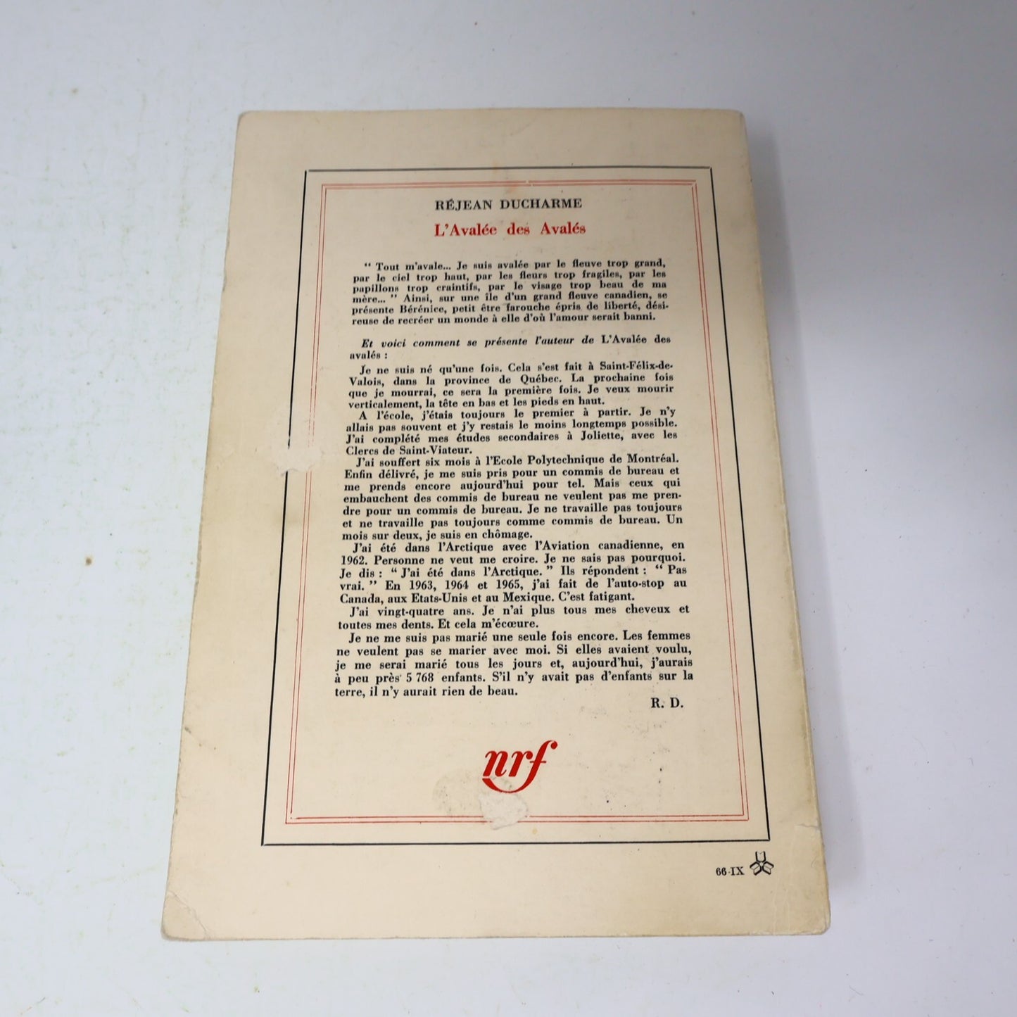 L'Avalée des Avalés Réjean Ducharme Gallimard/Nrf 1977 Littérature Québécoise PB