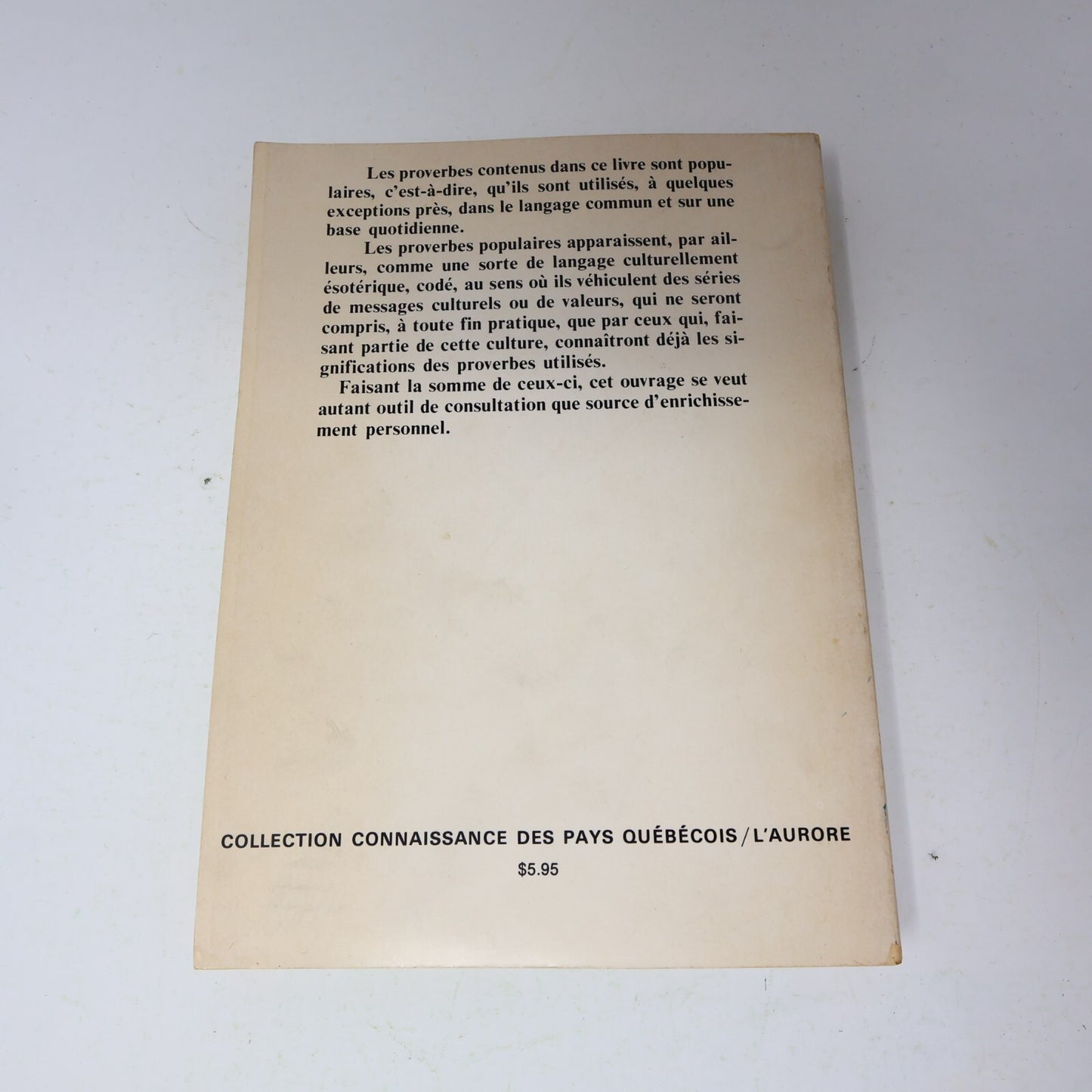 1974 Le Livre de Proverbes Québécois Pierre Desruisseaux L'Aurore Langue 70s PB