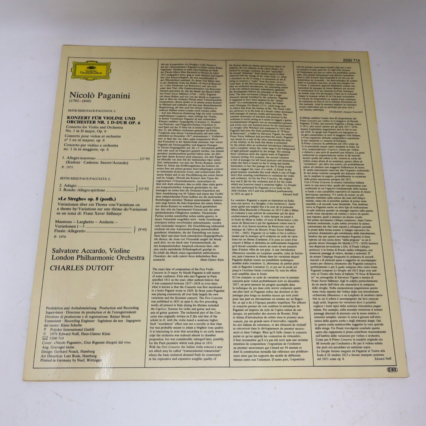 Paganini/Accardo Concerto per Violino Le Streghe Charles Dutoit Record 2530 714