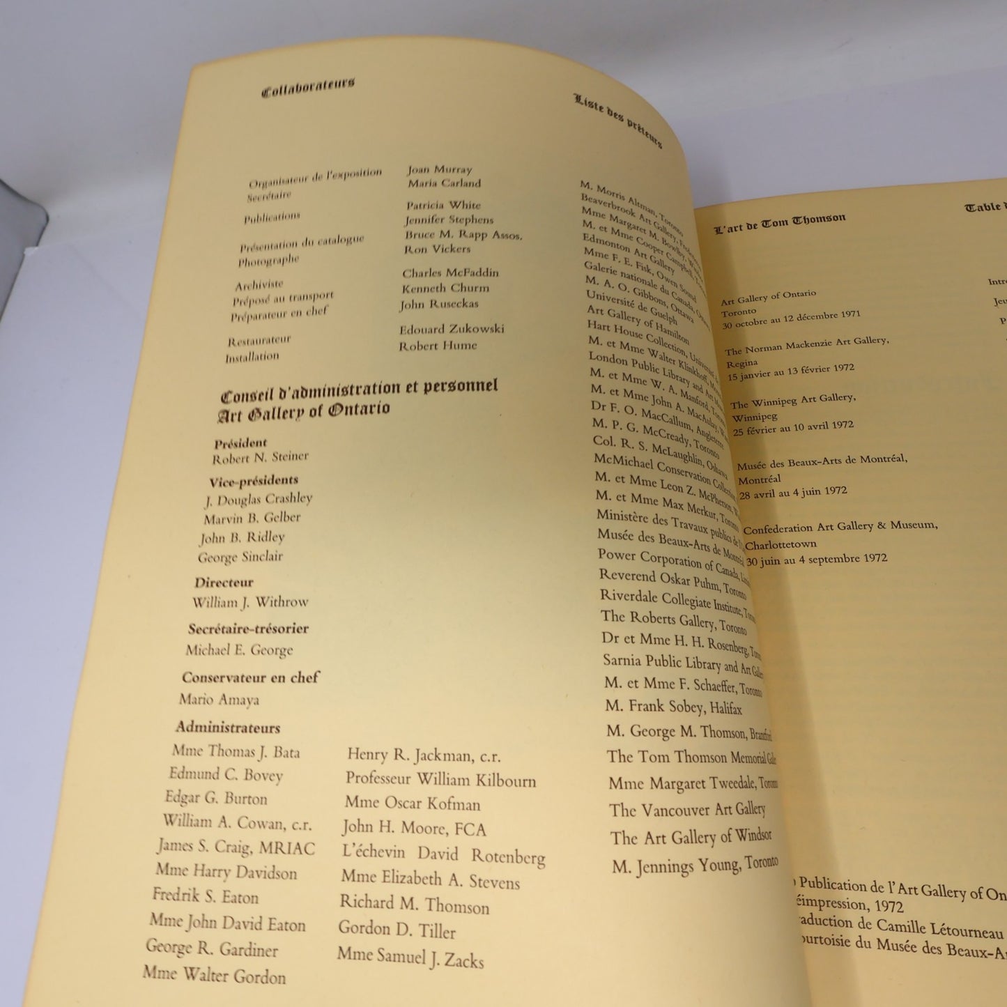 L'Art de Tom Thomson Art Gallery of Toronto 1972 Catalogue d'Exposition Français