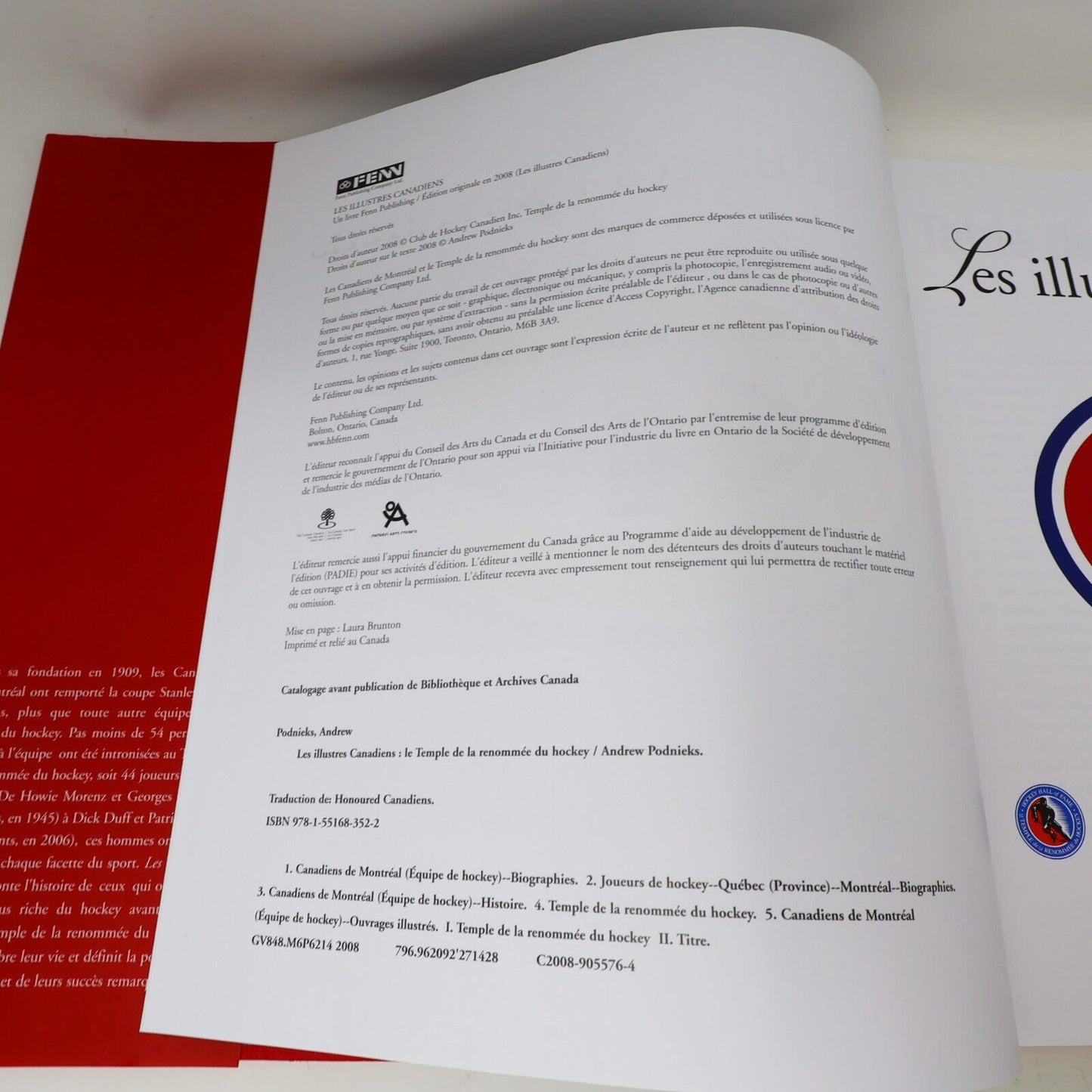 2008 Les Illustres Canadiens Le Temple de la Renommée du Hockey Français Livre