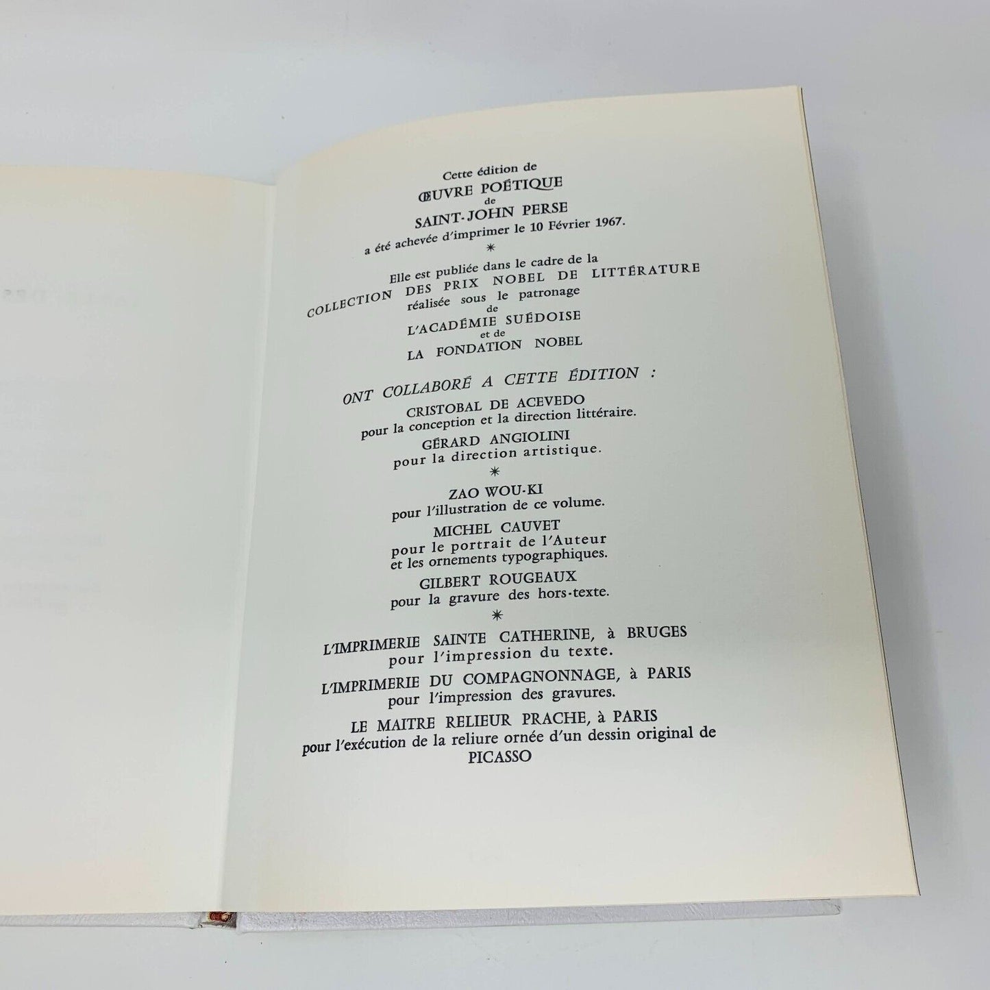 1967 Oeuvre Poétique Rombaldi Nobel Littérature Saint-John Perse Picasso Cover