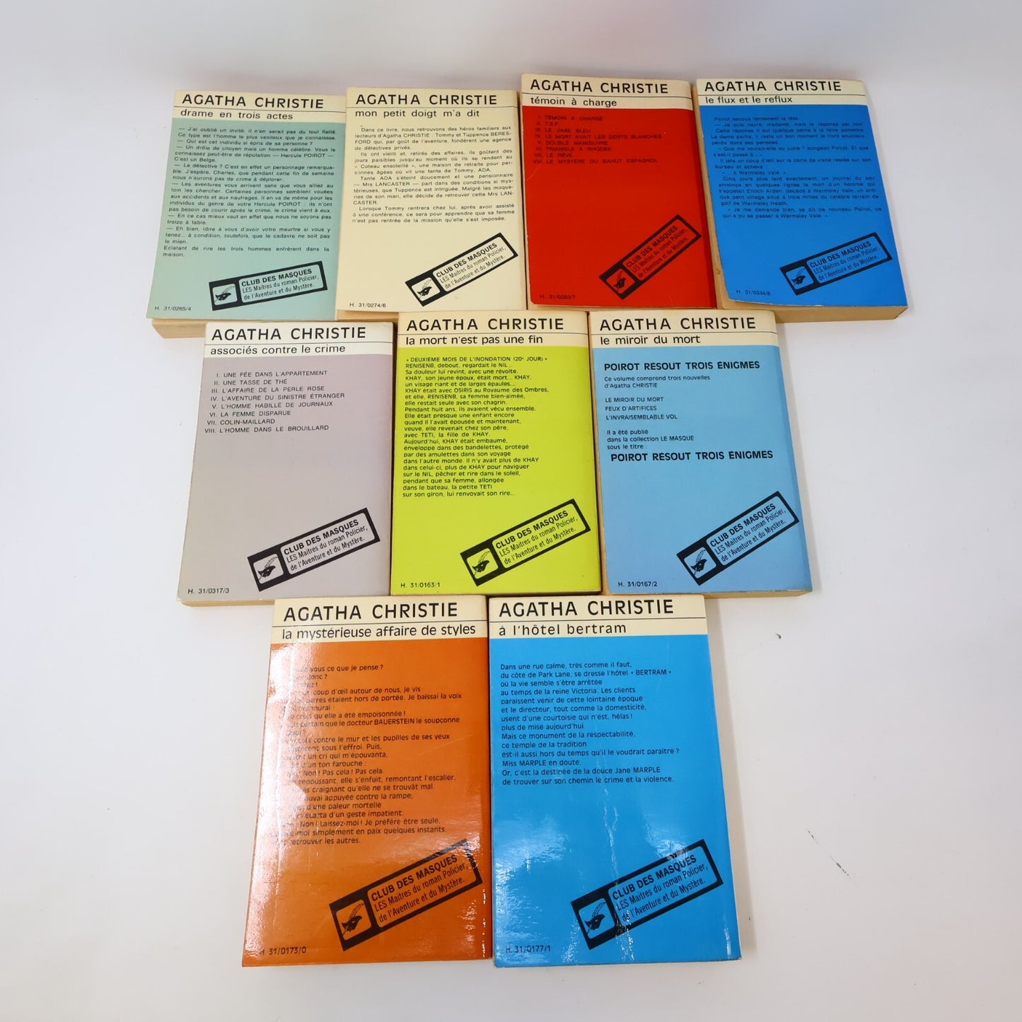 Agatha Christie Lot 33 Livres Club des Masques Hercule Poirot Crime et Mystère