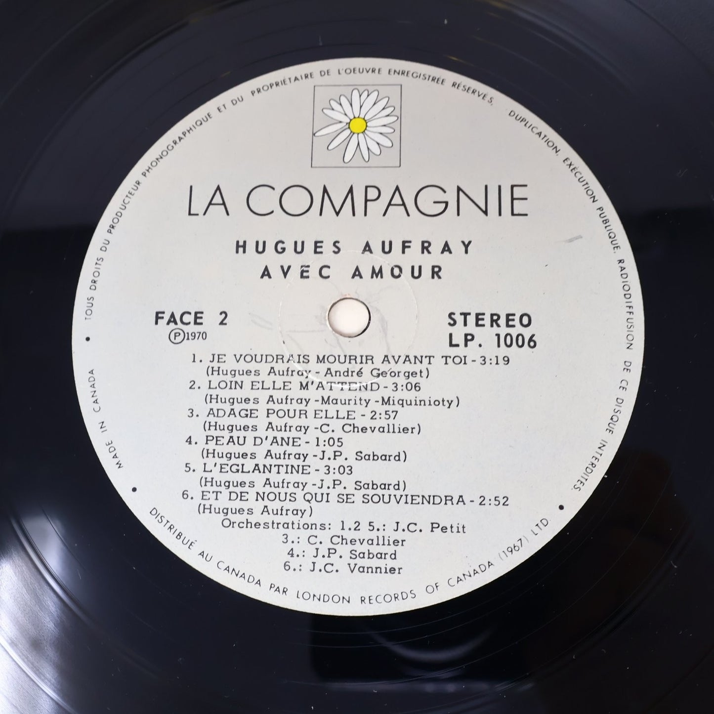 Hugues Aufray Avec Amour LP Record 1970 La Compagnie French Folk 33RPM LP 1006