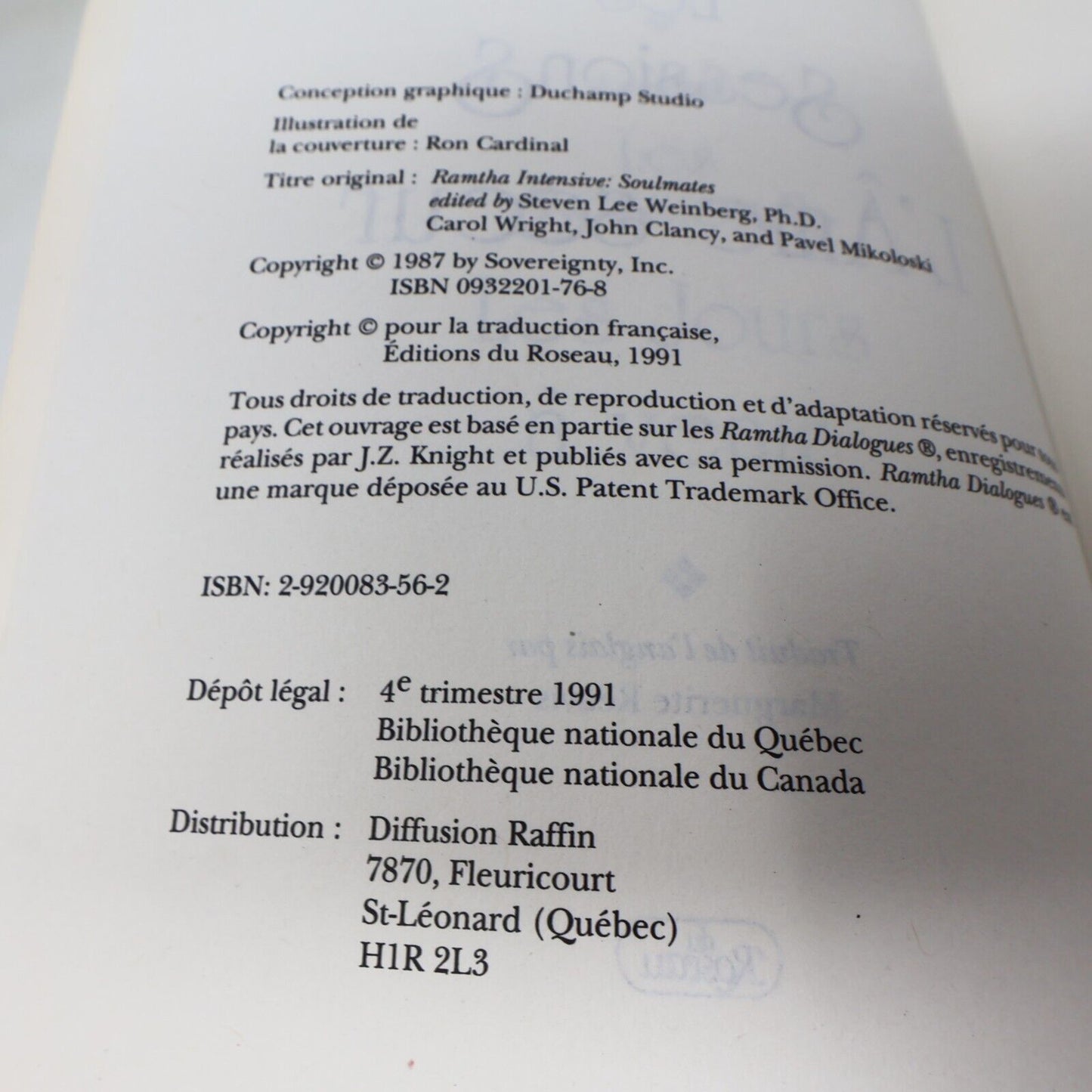 1999 Ramtha Les Sessions l'Âme Soeur Français du Roseau Spiritualité Livre PB