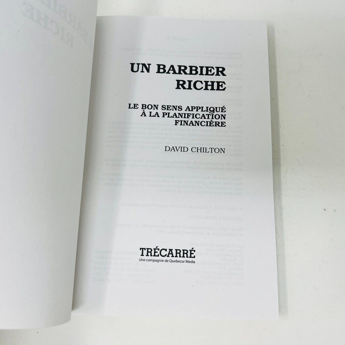 2008 Un Barbier Riche David Chilton Trécarré Français/French Finance Paperback
