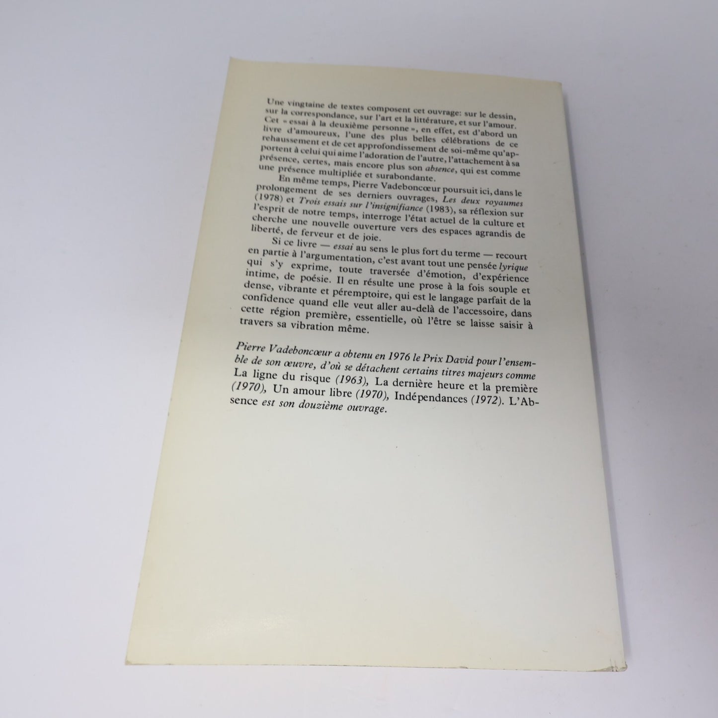 Pierre Vadeboncoeur Lot 3 Livres L'Absence/To Be/Deux Royaumes Essais Politique
