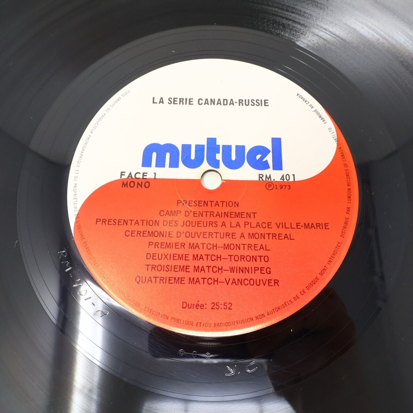 La Série Canada Russie Disque LP Hockey Série du Siècle Français 1973 RM 401