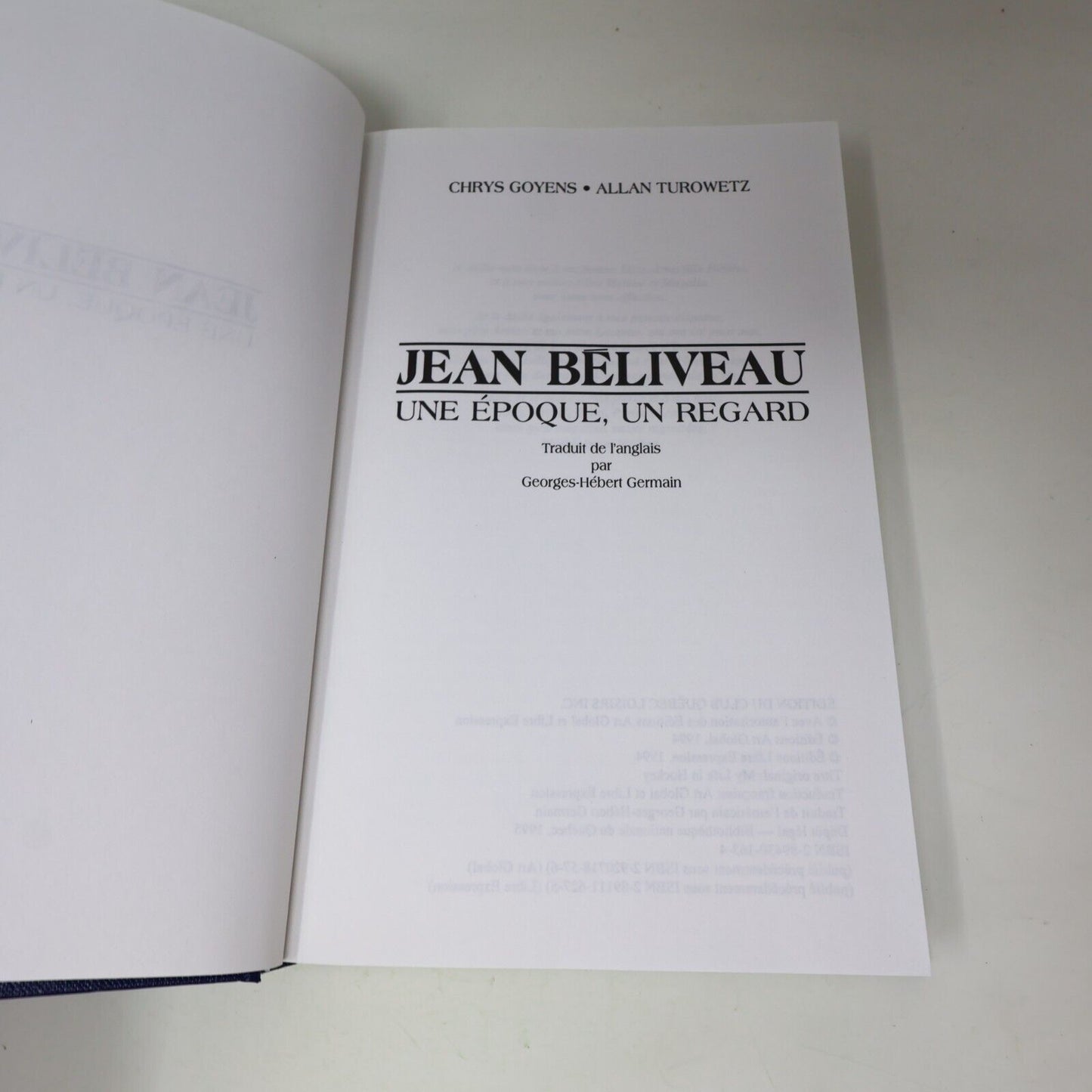 1995 Jean Beliveau une Époque un Regard Turowetz/Goyens Québec Loisirs Hockey HC