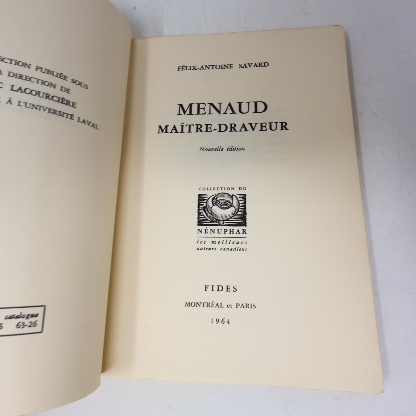 1964 Menaud Maître-Draveur Félix-Antoine Savard Fides Littérature Québécoise 60s
