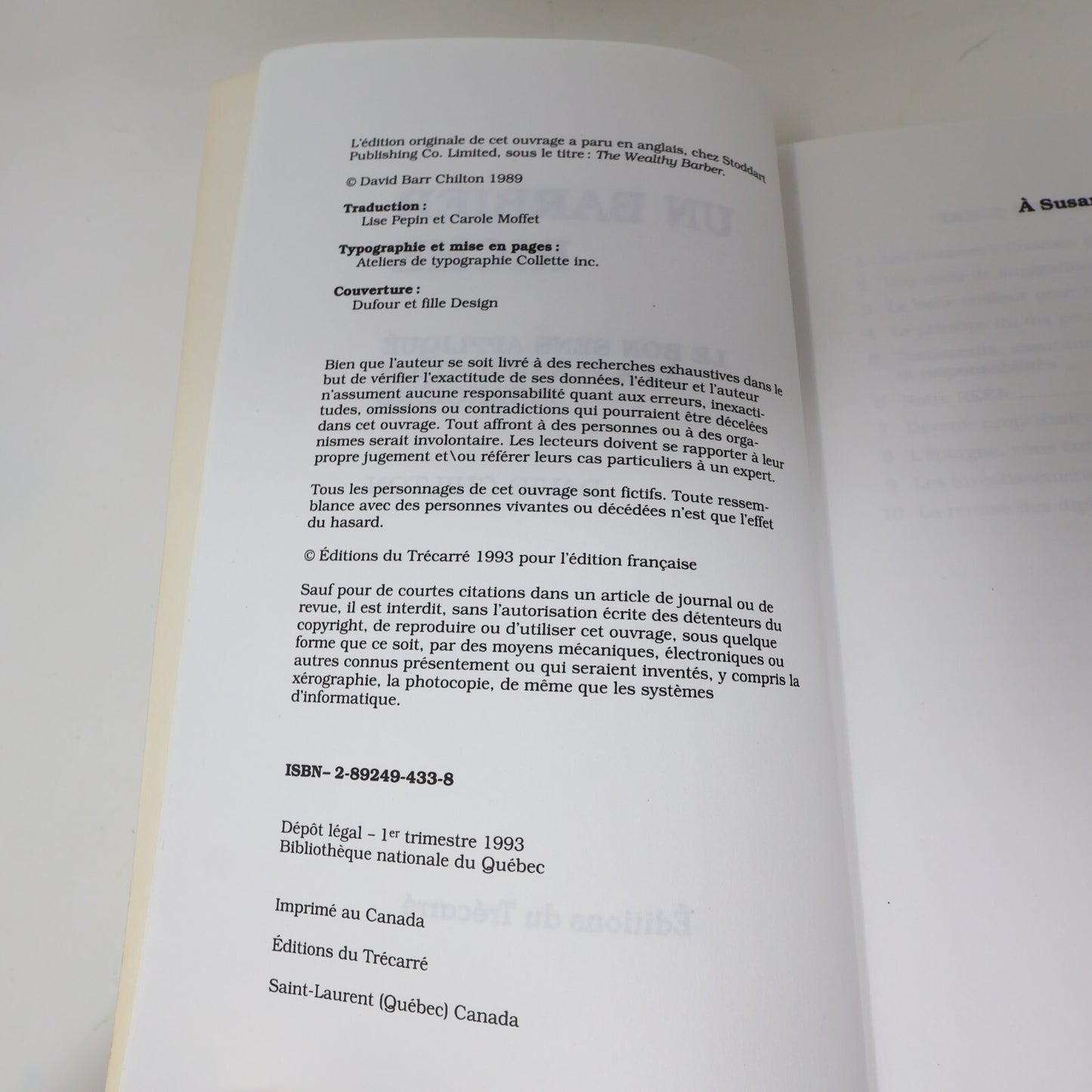 1993 Un Barbier Riche David Chilton Trécarré Planification Financière Affaires