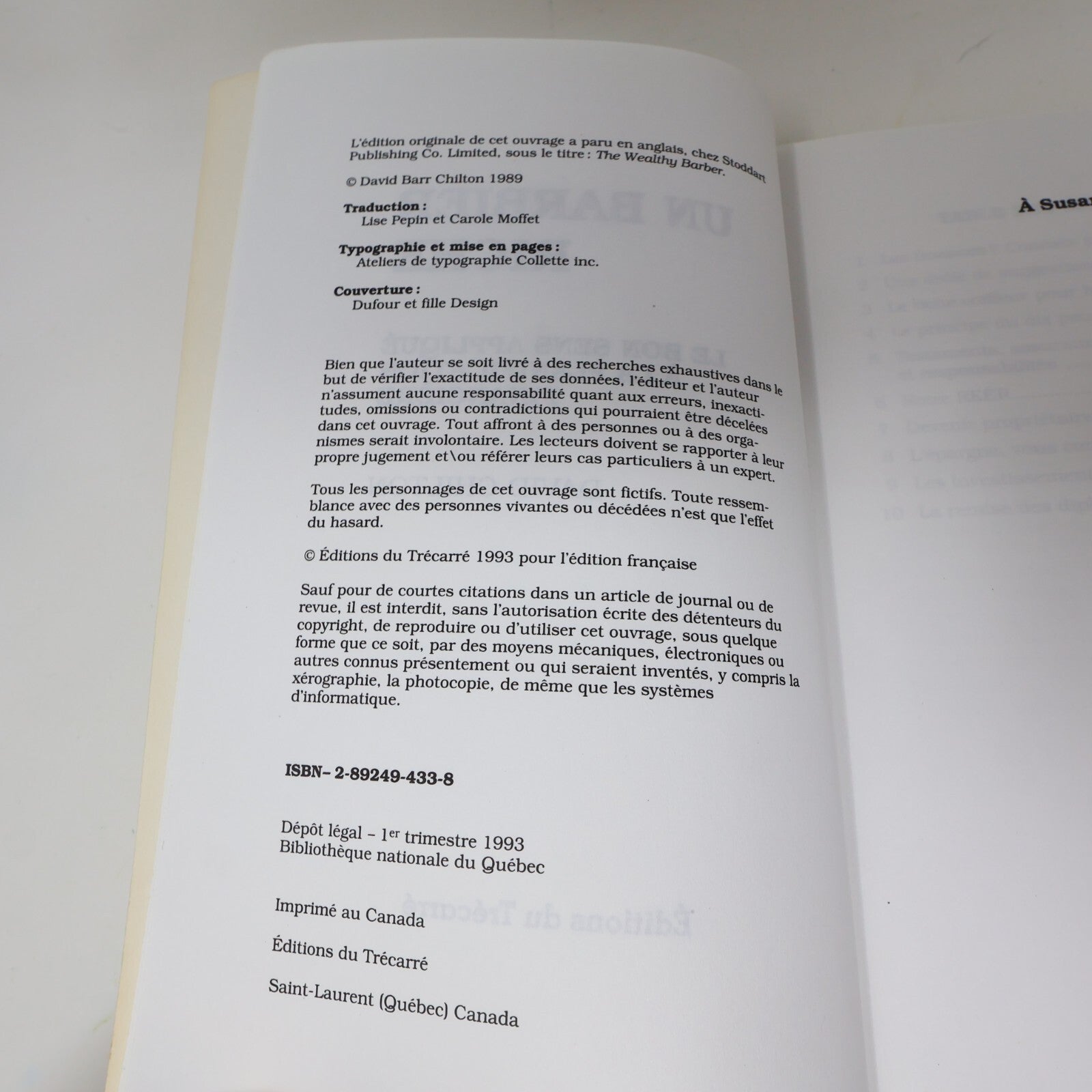 1993 Un Barbier Riche David Chilton Trécarré Planification Financière Affaires