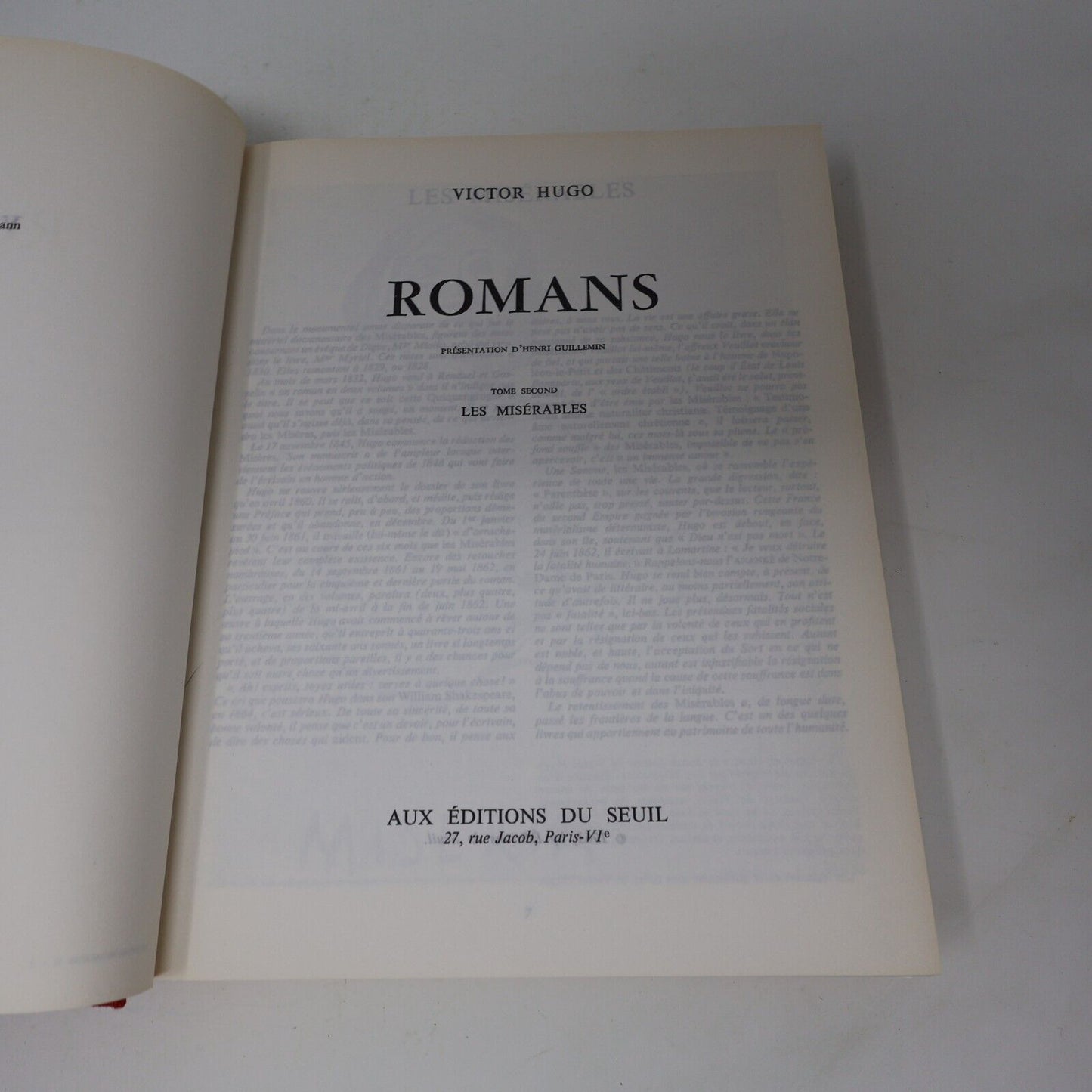 1963 Victor Hugo Romans L'Intégrale #1-3 Lot 3 Livres Littérature Seuil French