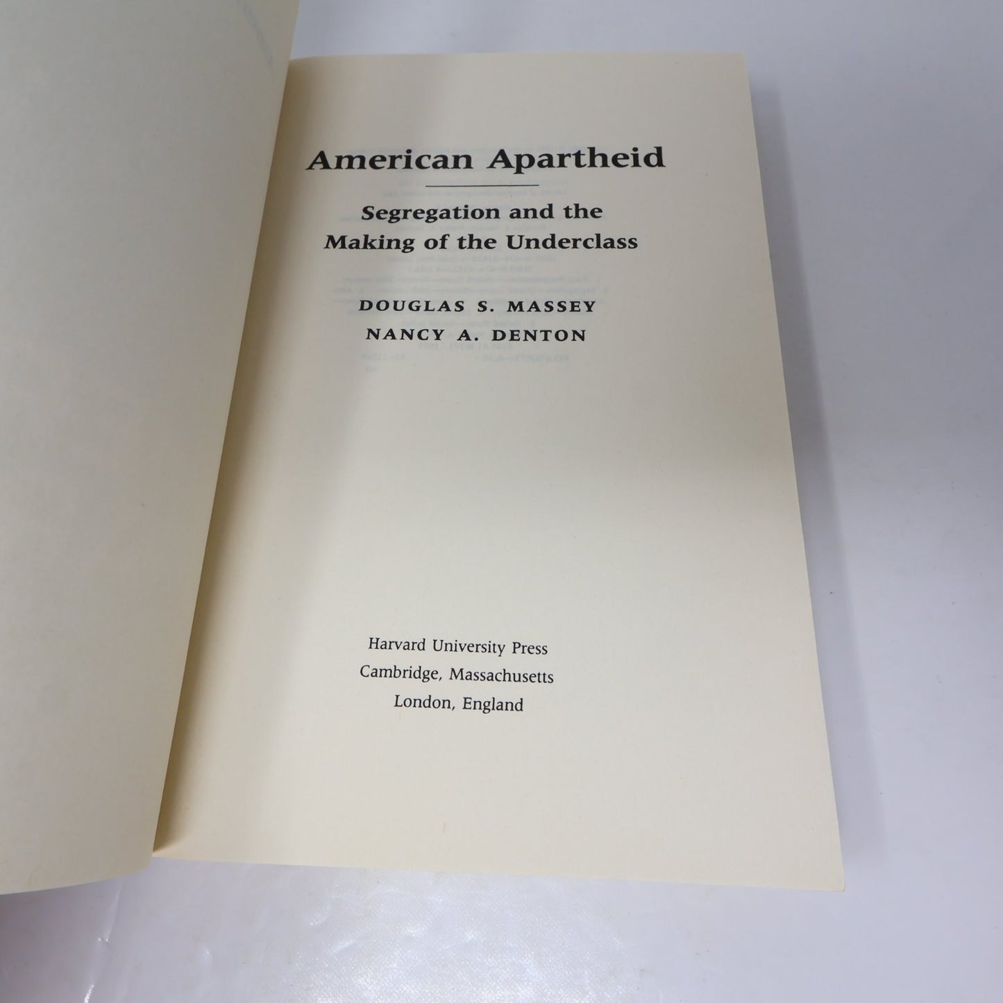 American Apartheid Massey Denton 1993 Paperback Sociology Harvard Press Book