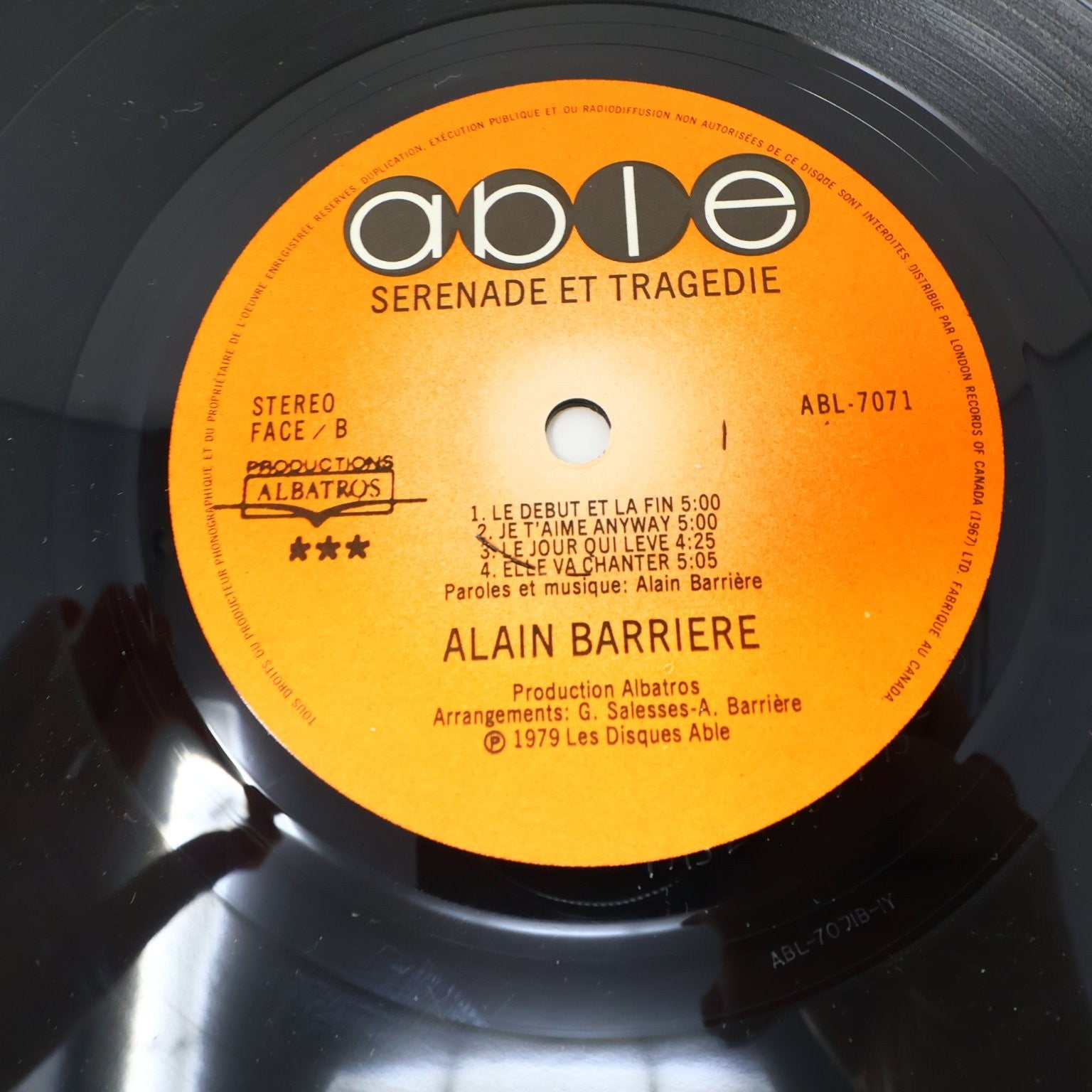 Alain Barriere Lot 10 Disques LP Record Sérénade et Tragédie/Amoco/Seduction