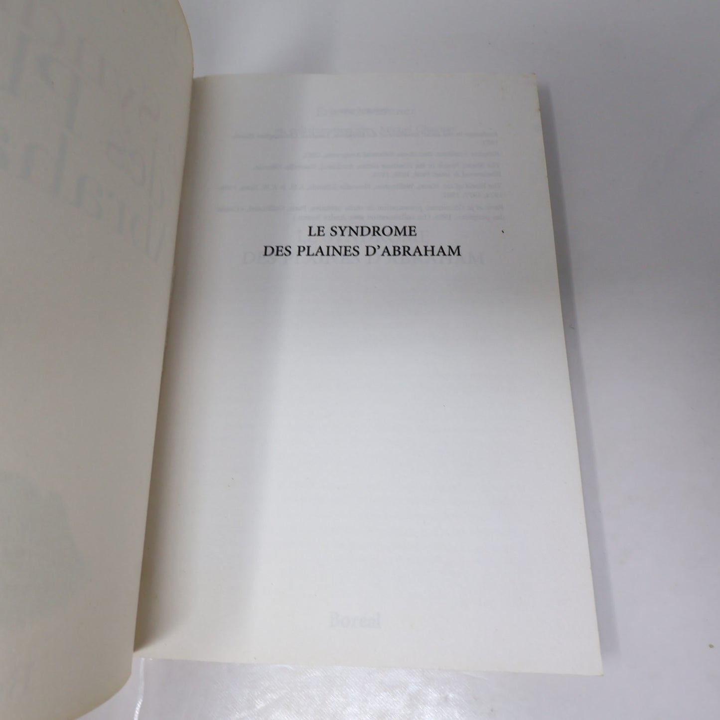 Le Syndrome des Plaines d'Abraham Eric Schwimmer Boréal 1995 PB Français French