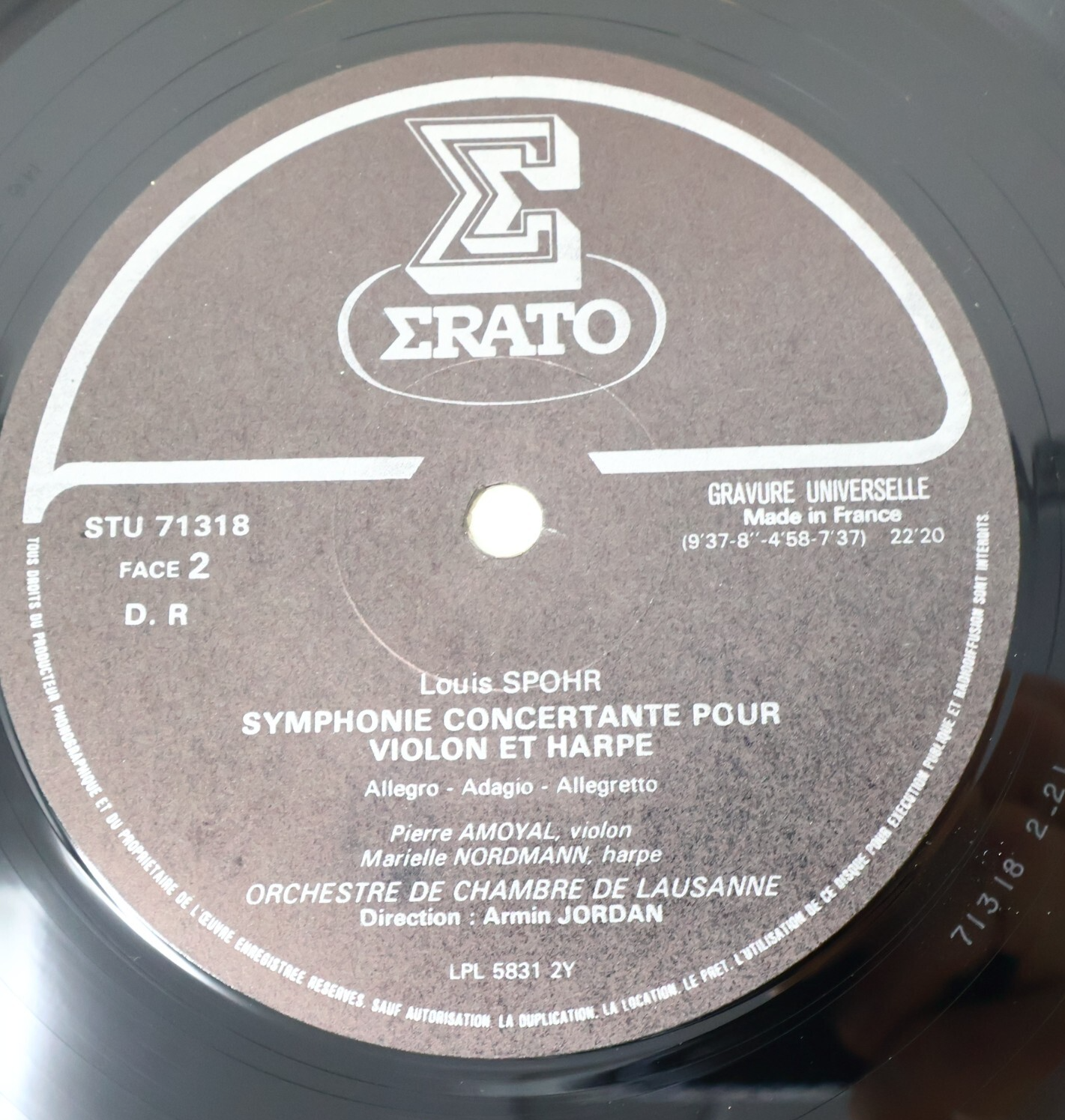 Spohr Pierre Amoyal Marielle Nordmann Concerto Violon Harpe #8 Record STU 71318