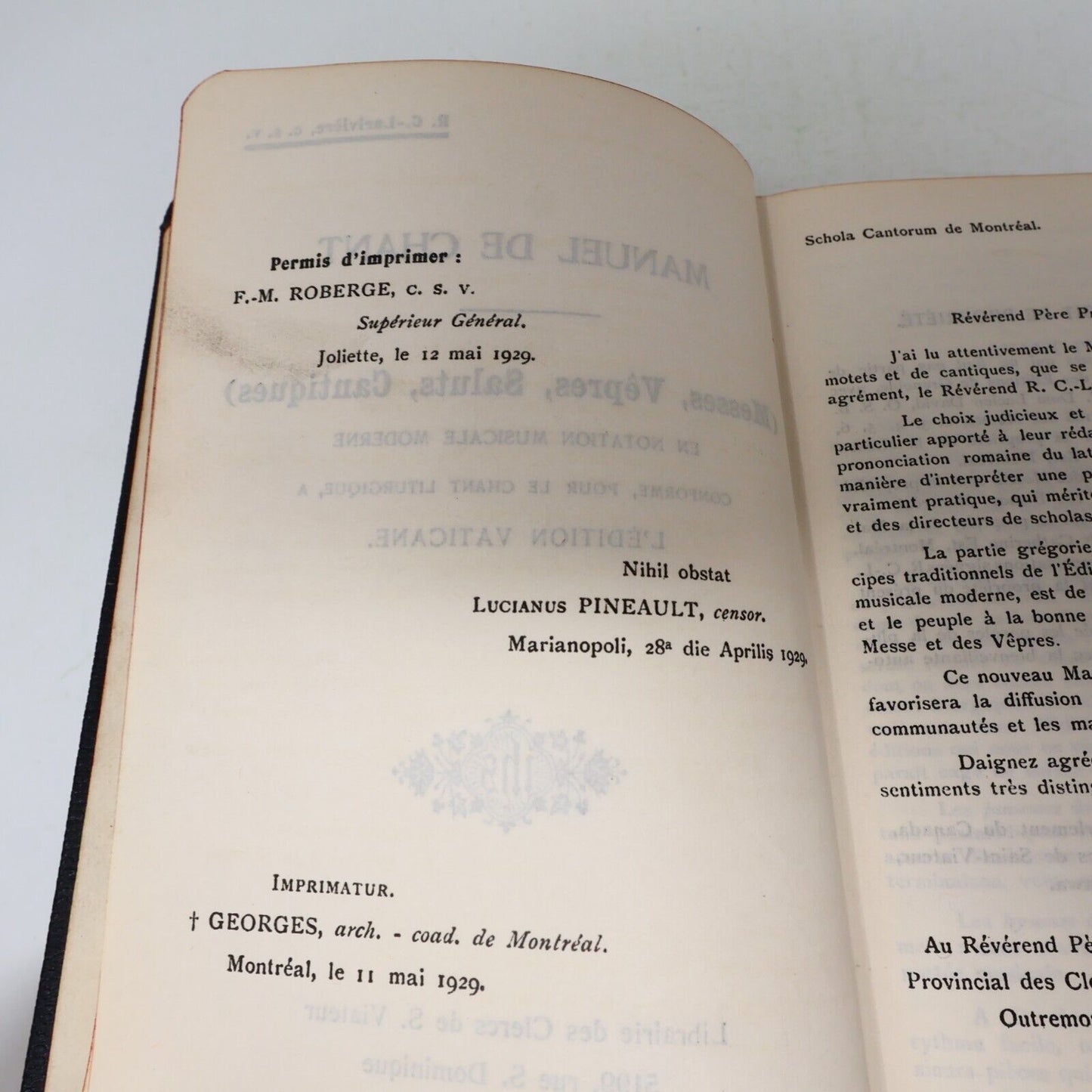 1929 Manuel de Chant Clercs de Saint Viateur Français Latin Hardcover Religion