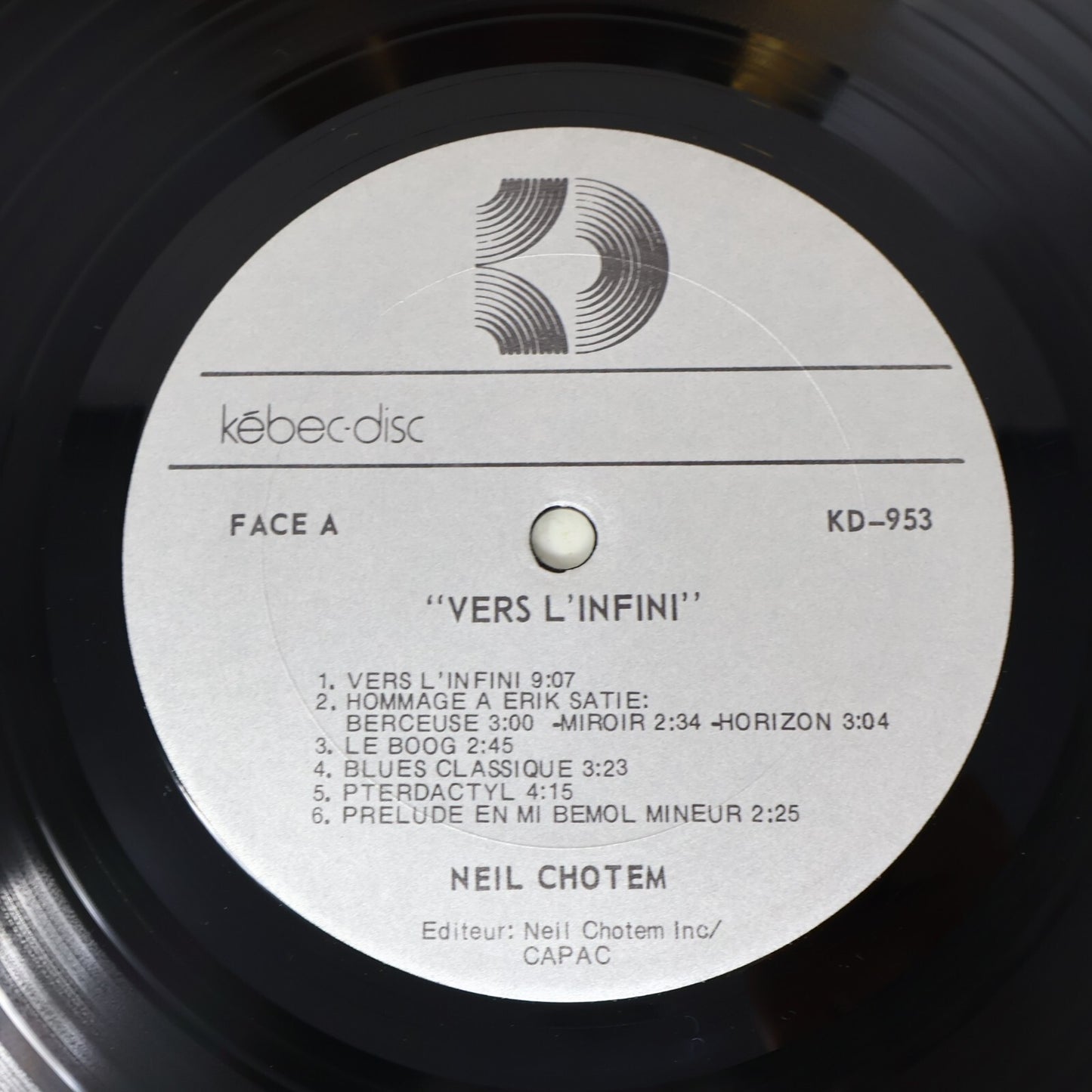 Neil Chotem Vers L'infini 1978 Kébec-Disc Disque LP Record Vinyl KD 953 Piano