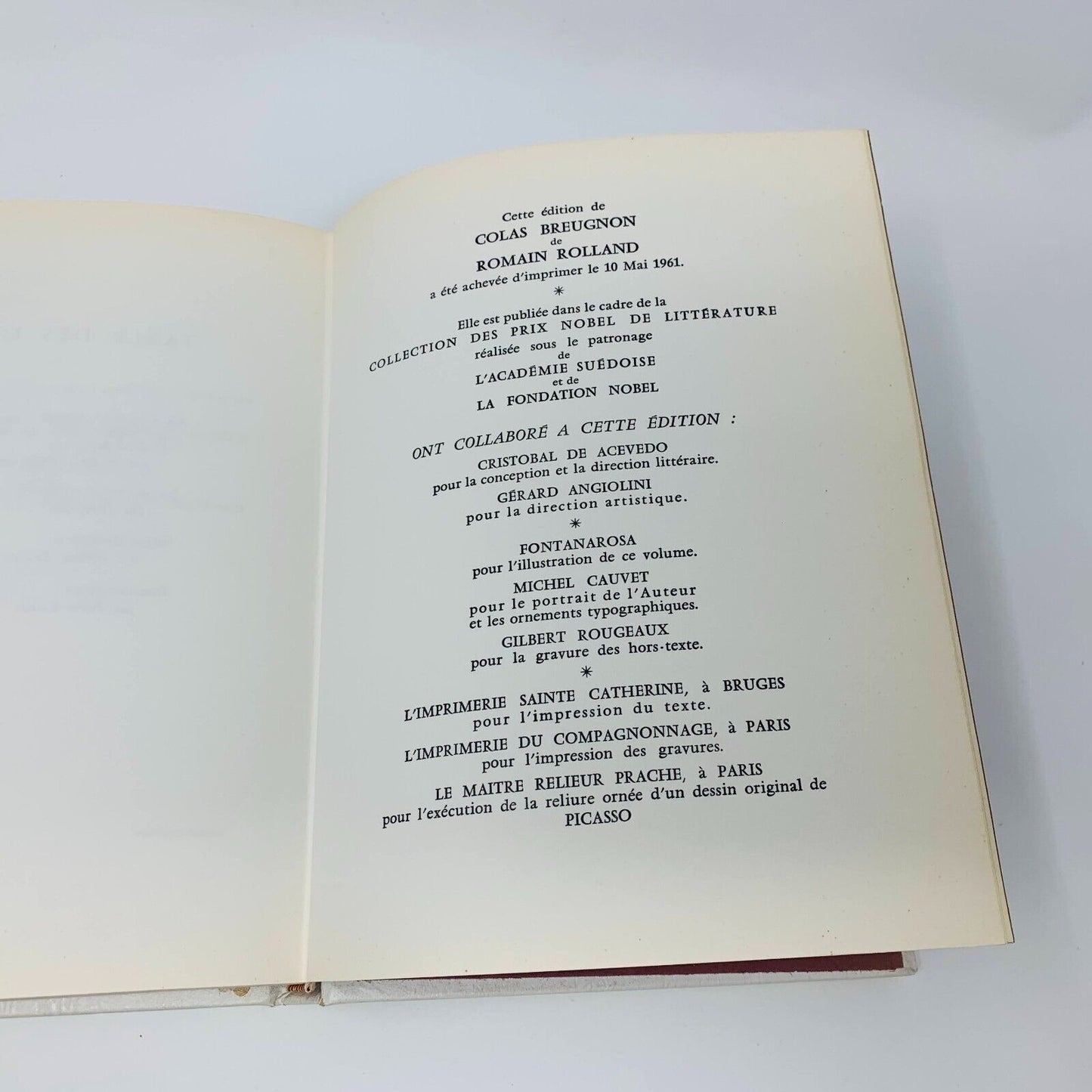 1961 Colas Breugnon Rombaldi Nobel Littérature Romain Rolland Picasso Cover