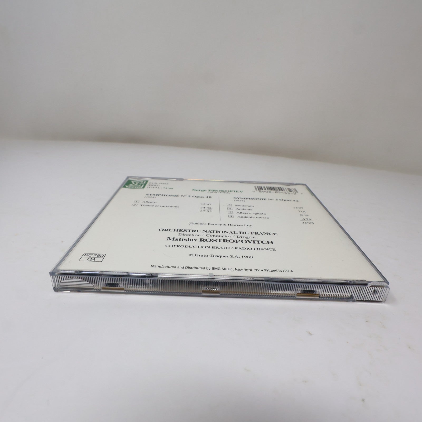 Prokofiev Symphonies N° 2 Op. 40 - N° 3 Op. 44 CD Mstislav Rostropovich Erato