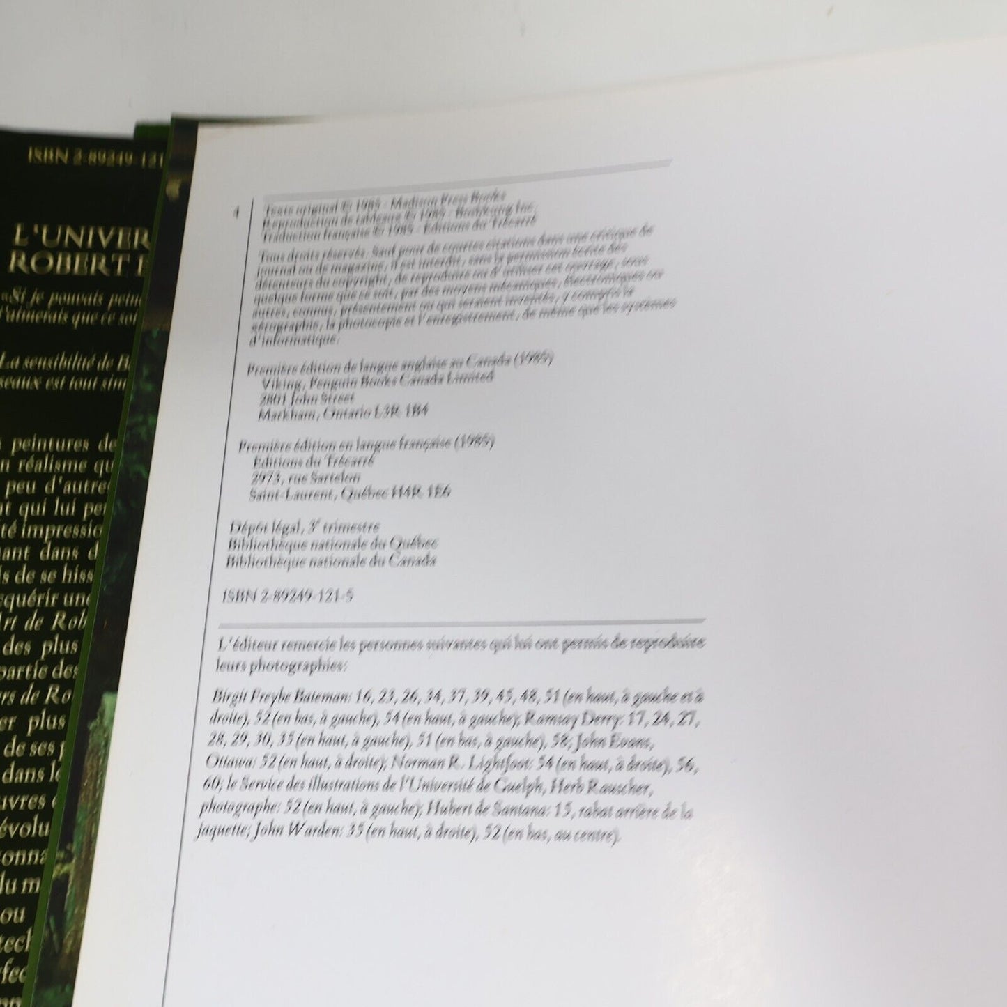 1985 L'Univers de Robert Bateman de Ramsay Derry Hardcover HC Trécarré Français
