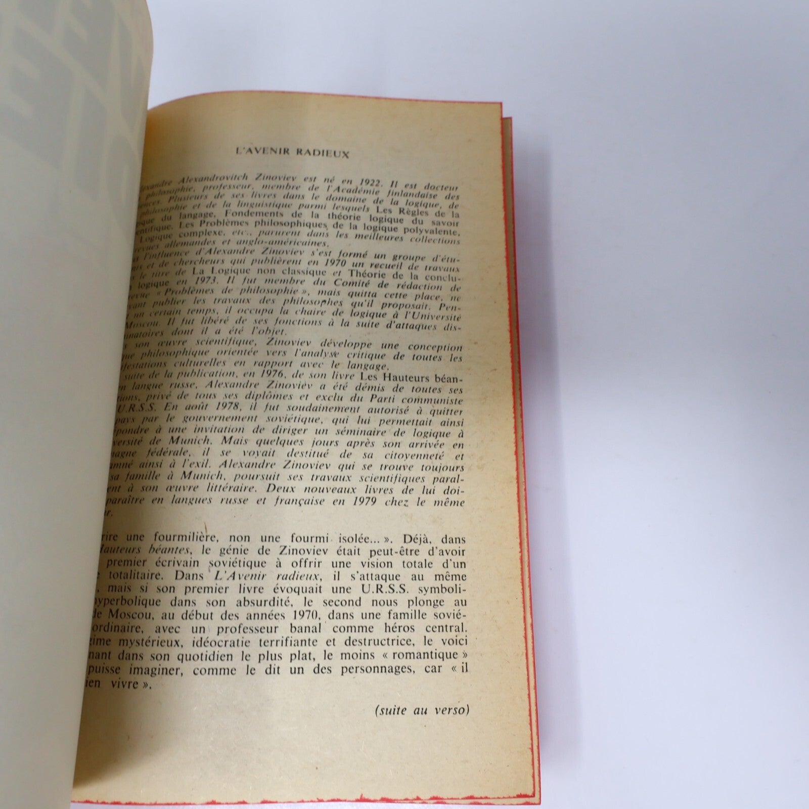 L'Avenir Radieux Aleksandr Zinoviev Poche 1979 Littérature Société Russie Livre