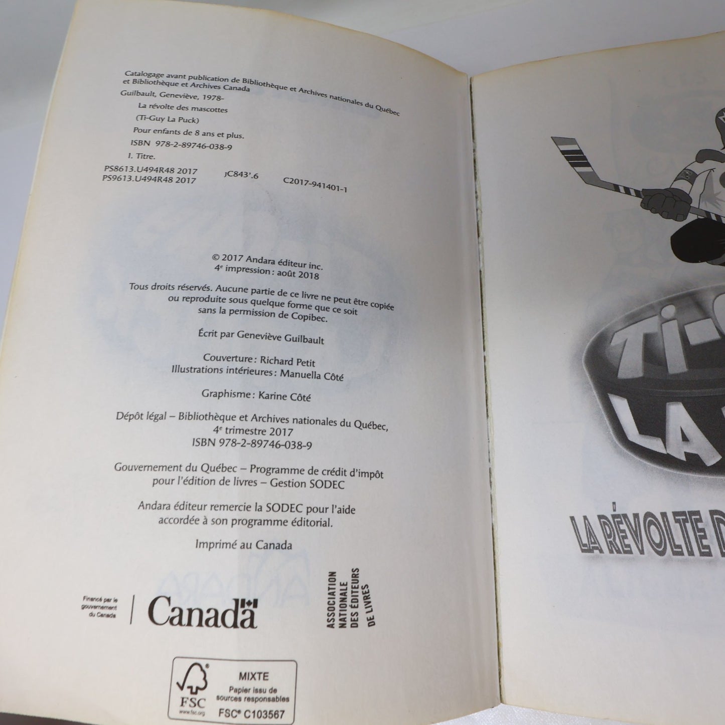 La Révolte des Mascottes Geneviève Guilbault Ti-Guy la Puck #1 Andara 2017 PB