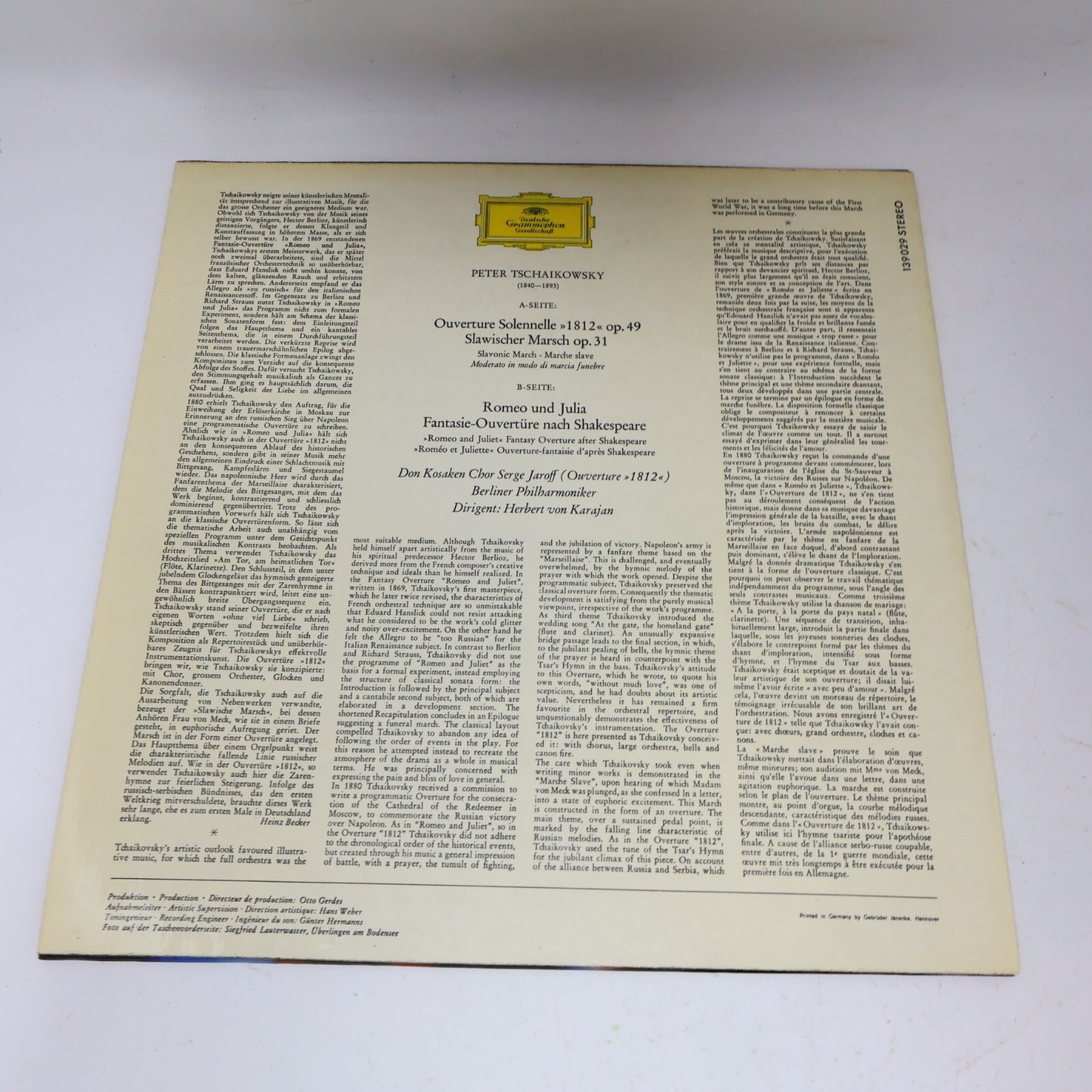 Tschaikowsky Von Karajan Ouverture 1812 Marche Slave Romeo Julia Record 139 029