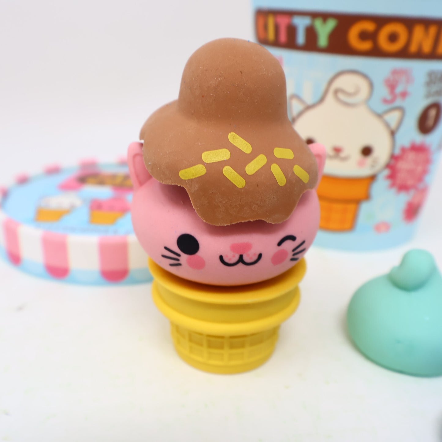 Kitty Cones Erasers Series 1 Miyu Pink Ice Cream with Box 4 Toppings 1 Cone
