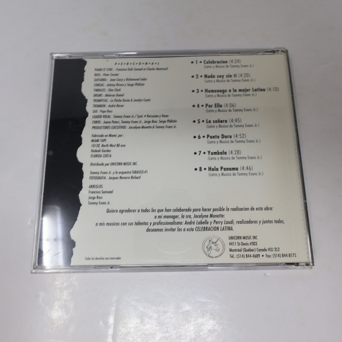 Tommy Evans Jr. & Tabasco CD El Mensajero de la Cancion Unicorn Music 1994