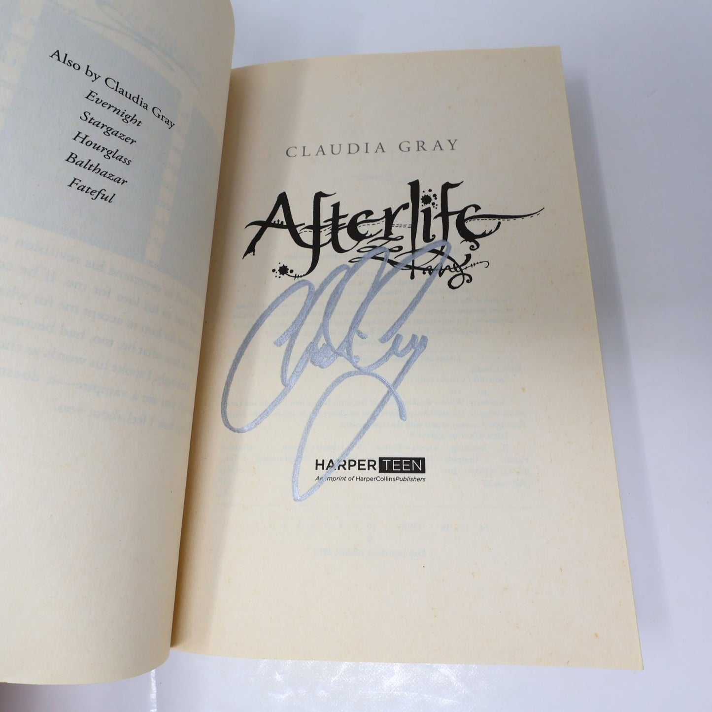 Afterlife Claudia Gray 2011 1st PB/2nd print SIGNED Vampire Novel HarperTeen