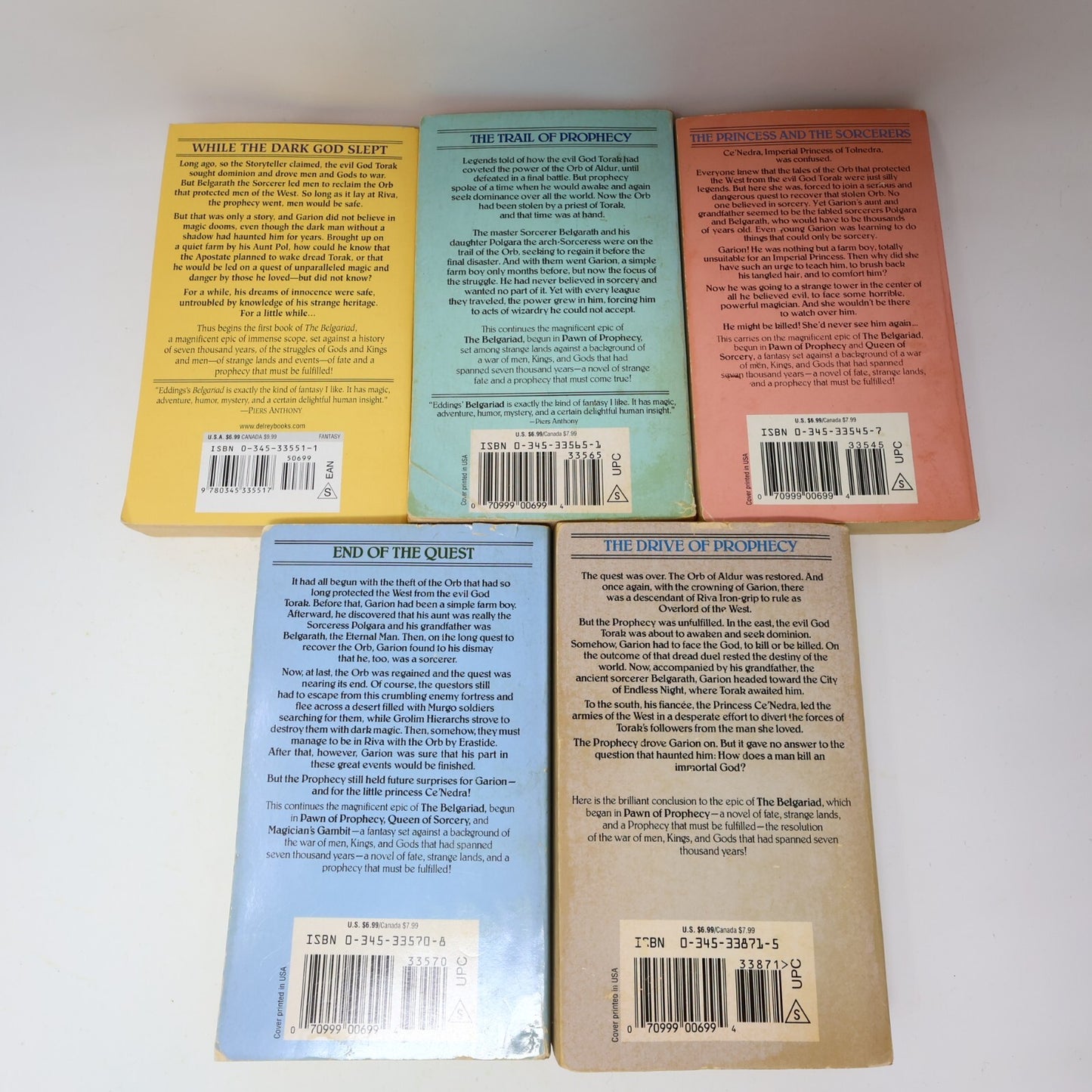 The Belgariad #1-5 5 Books Lot David Eddings Pawn of Prophecy Del Rey Paperback