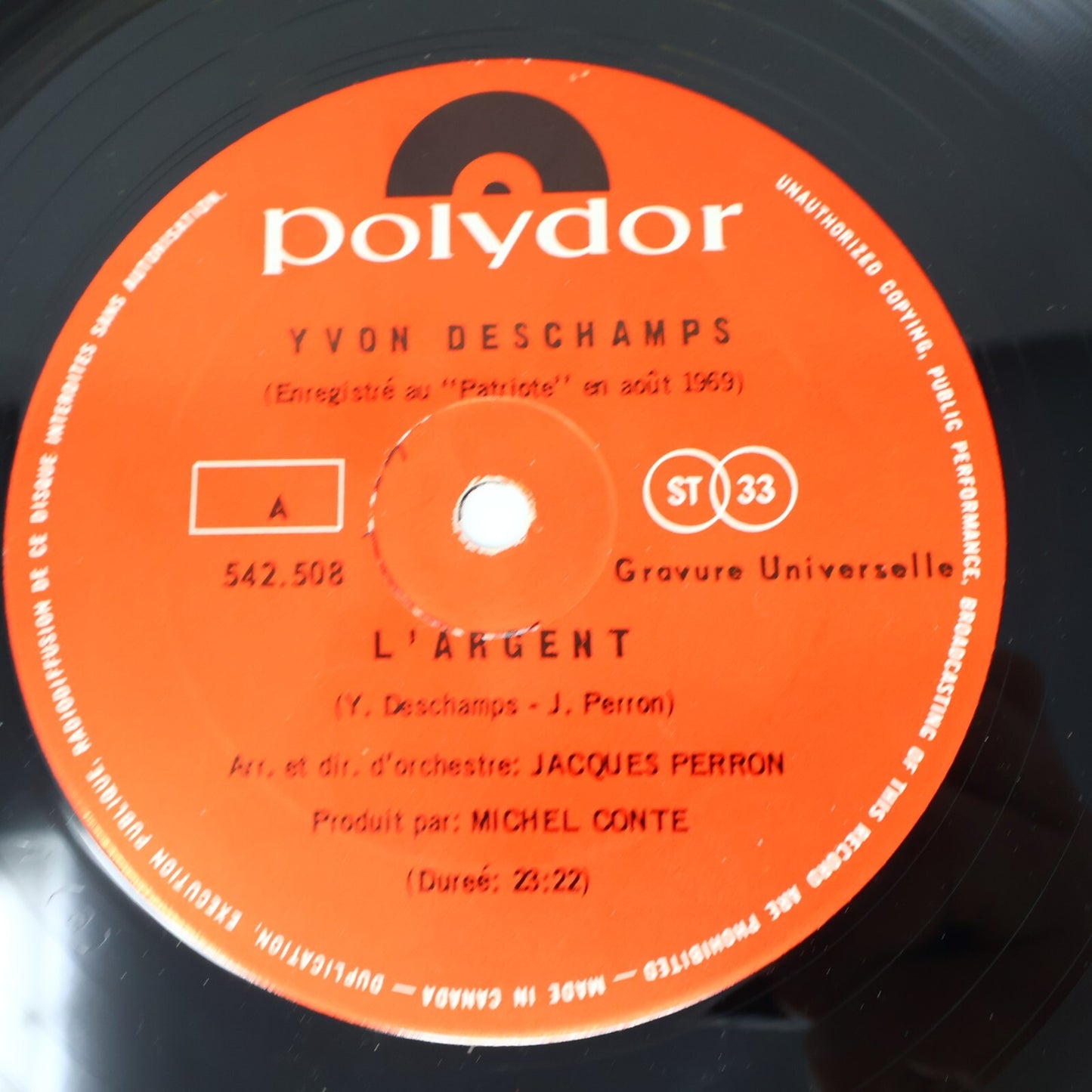 Yvon Deschamps Lot 3 Disques Record Bill 22/L'Argent ou Le Bonheur/La Sexualité