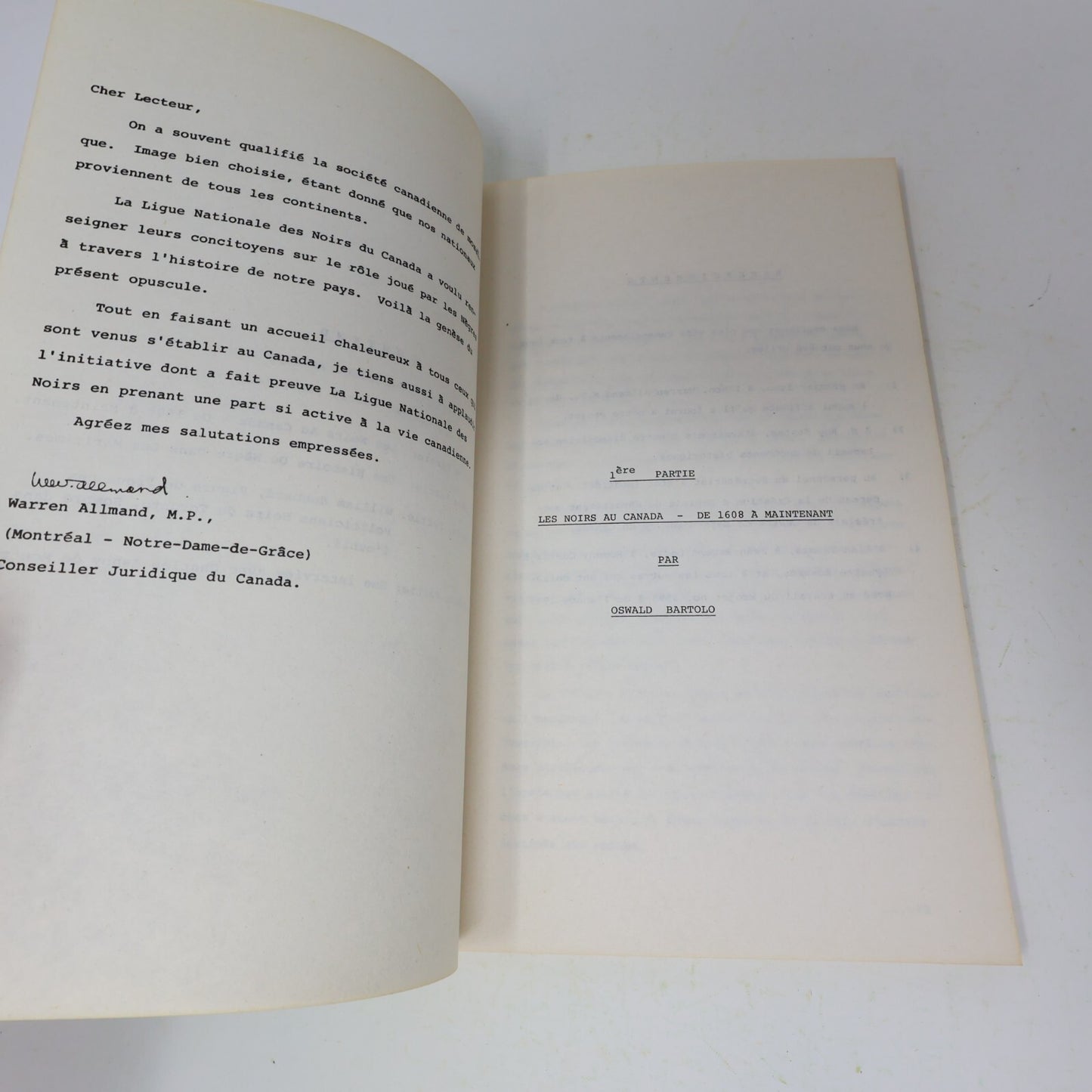 1976 L'Histoire des Noirs au Canada Comment Vivre au Canada #2 Politique Livre