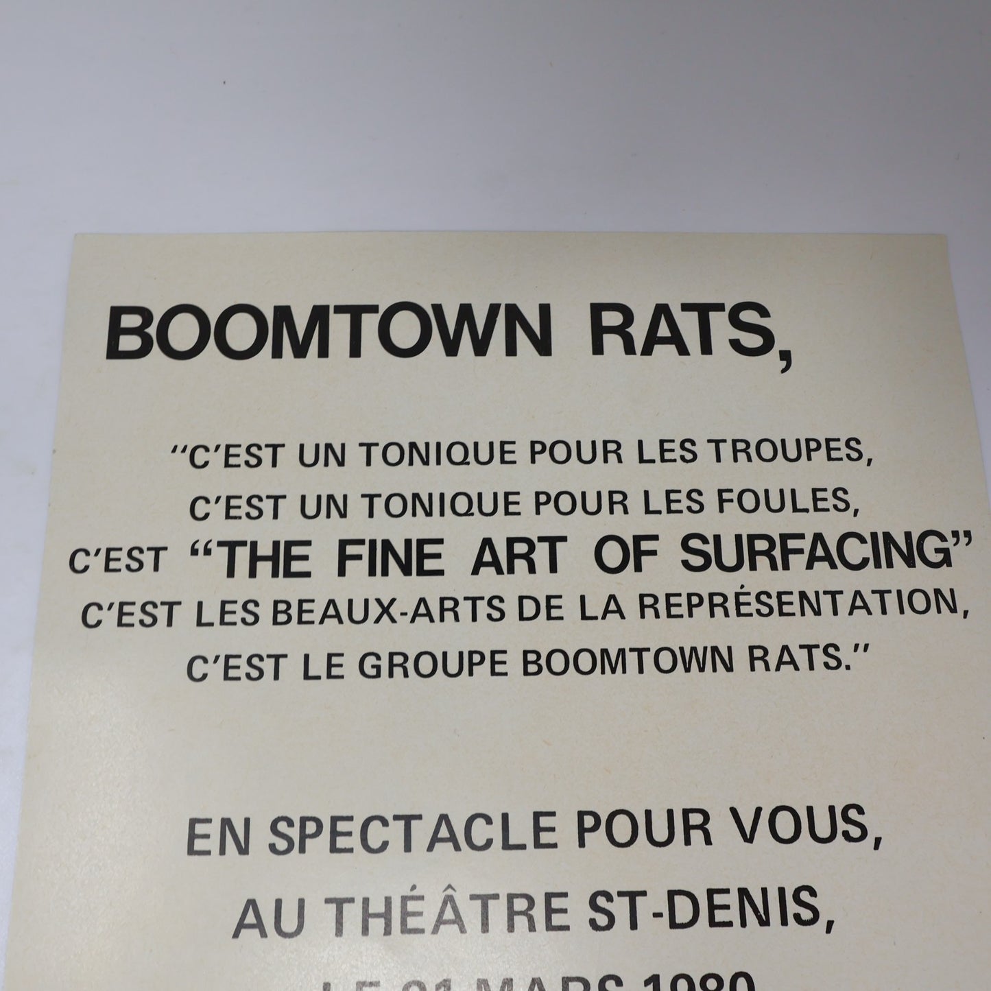 The Boomtown Rats Montreal 1980 Show Print Ad/Promo French Fine Art of Surfacing