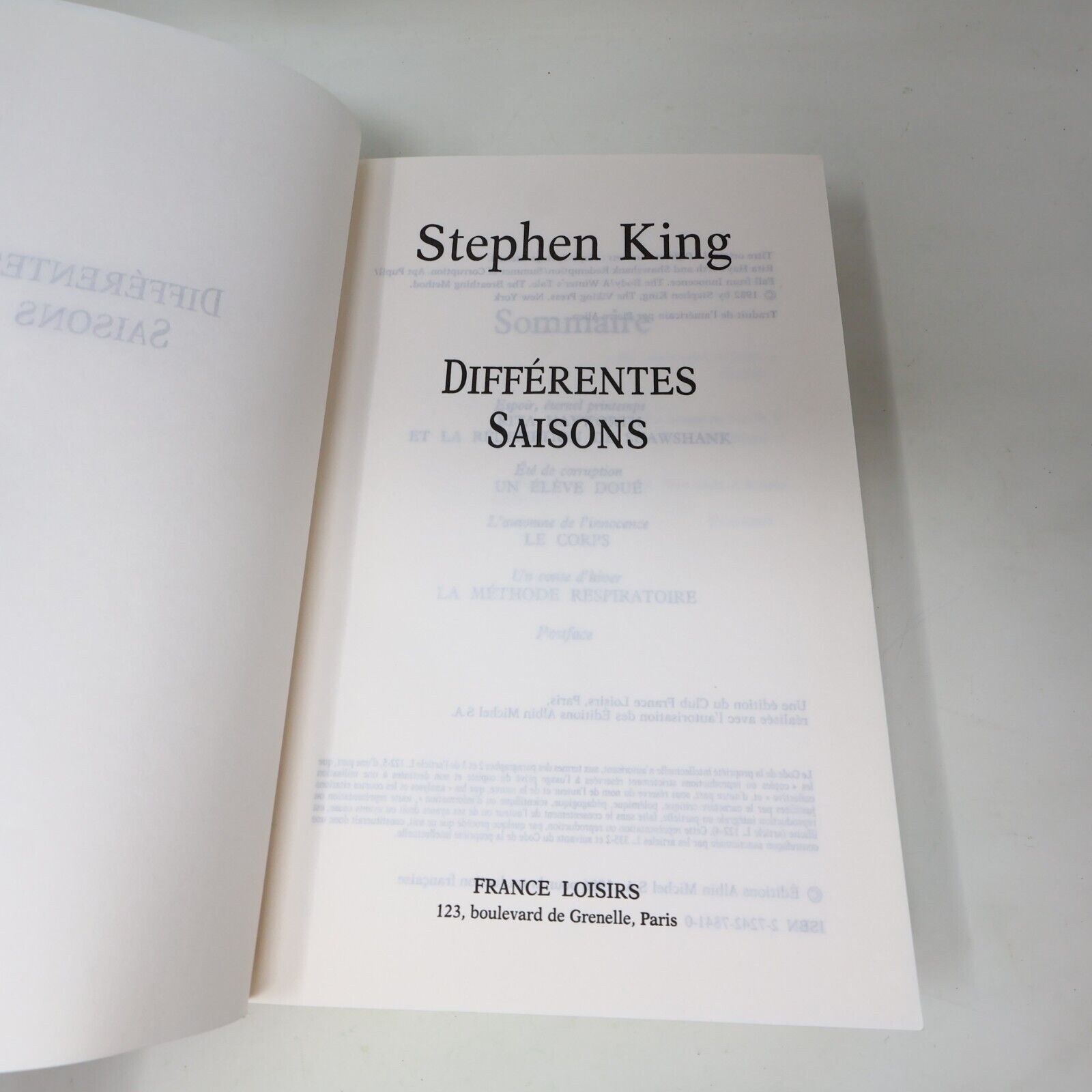 1994 Différentes Saisons de Stephen King Hardcover HC France Loisirs Horreur 90s