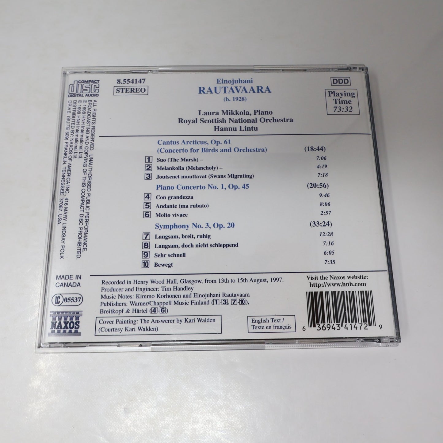 Einojuhani Rautavaara Cantus Arcticus/Piano Concerto 1 /Symphony 3 CD Lintu