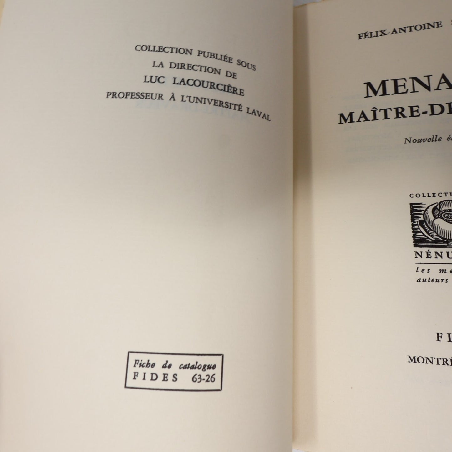 1964 Menaud Maître-Draveur Félix-Antoine Savard Fides Littérature Québécoise 60s
