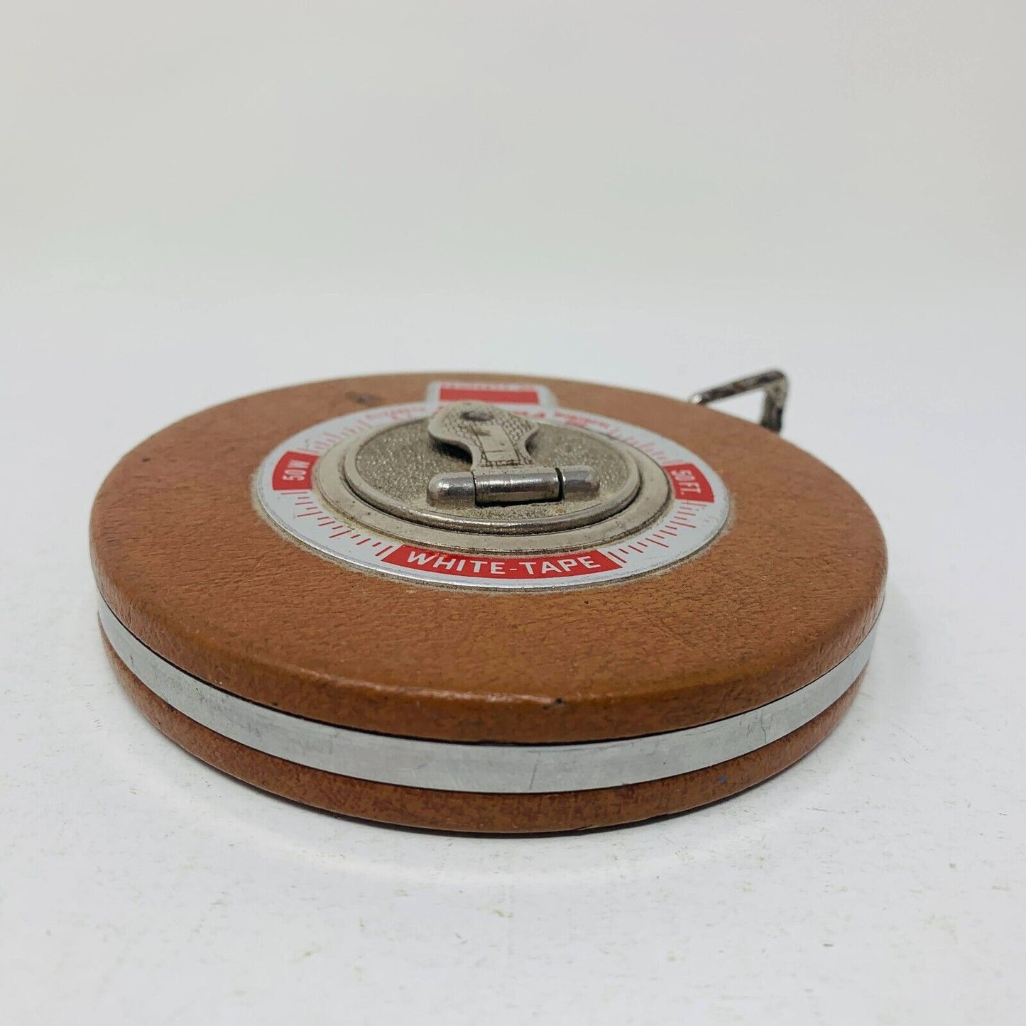 Evans 50 ft Feet White Measure Tape Made in USA Tools Manual Spin Rewind Vintage