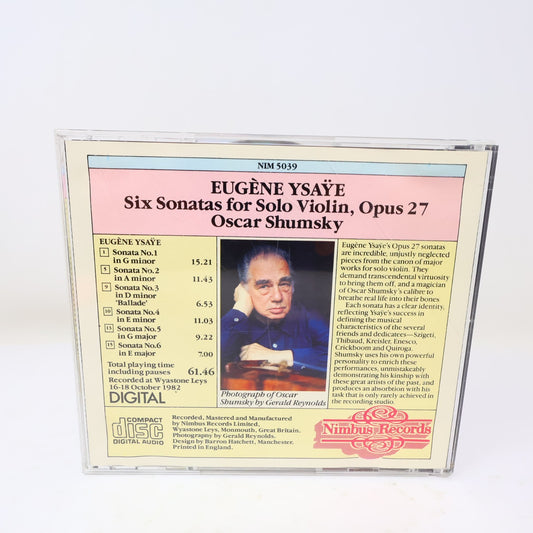 Six Sonatas For Solo Violin CD Oscar Shumsky Ysaÿe Nimbus 1986 Classical 80s