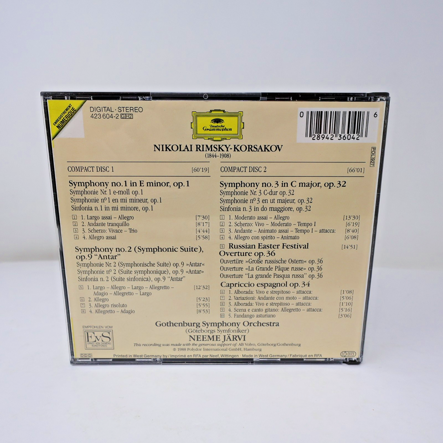 Rimsky-Korsakov 3 Symphonies CD Neeme Järvi/Gothenburg Symphony Orchestra 1988
