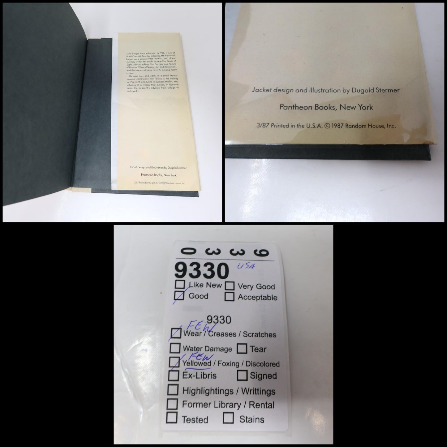 Once in Europa John Berger 1987 HC Litterature 1st Edition Hardcover Book 80s DJ