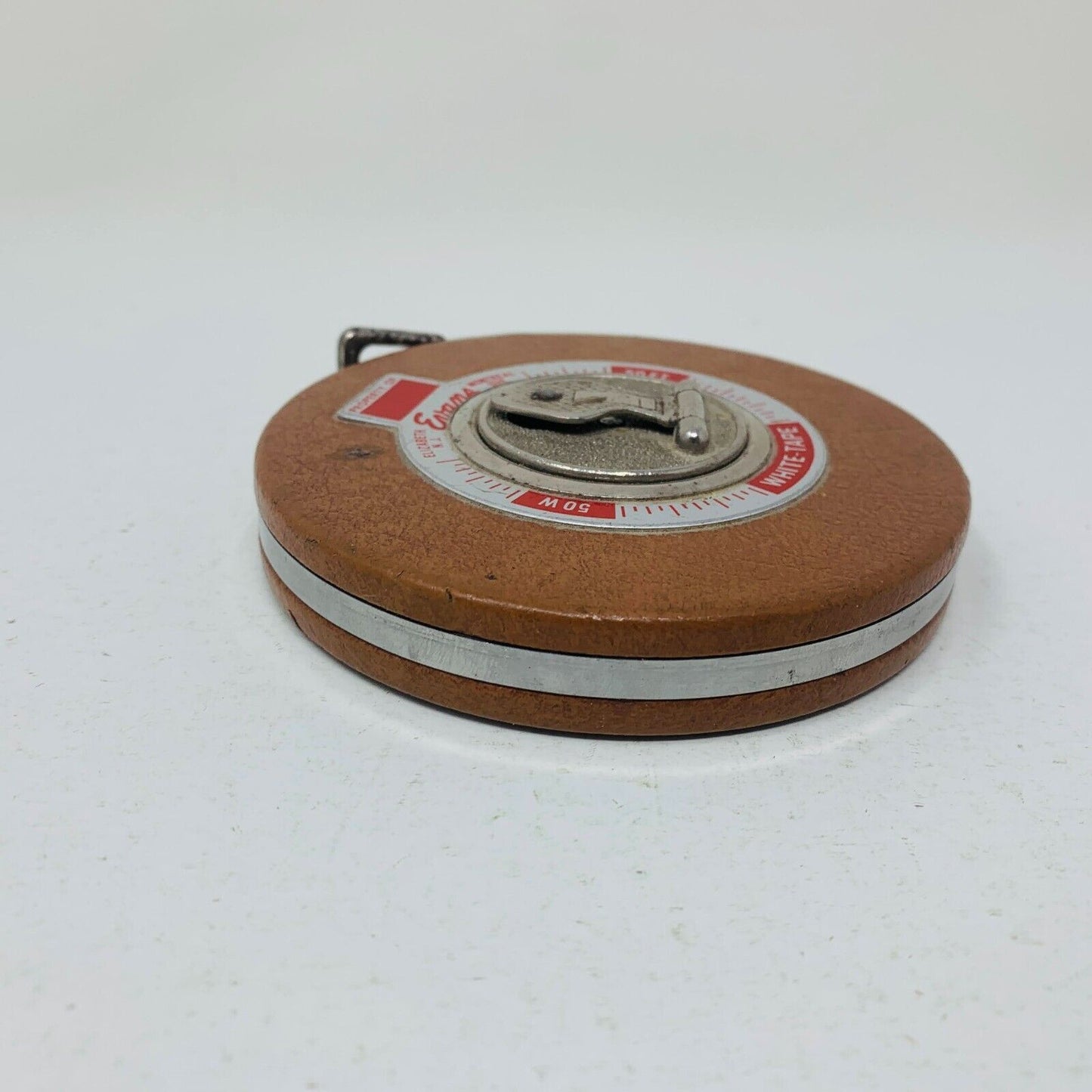 Evans 50 ft Feet White Measure Tape Made in USA Tools Manual Spin Rewind Vintage