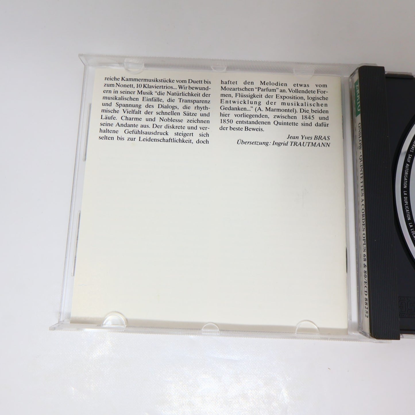Georges Onslow 2 Quintettes à Cordes CD Erato 1987 Classical Romantic ECD 88252