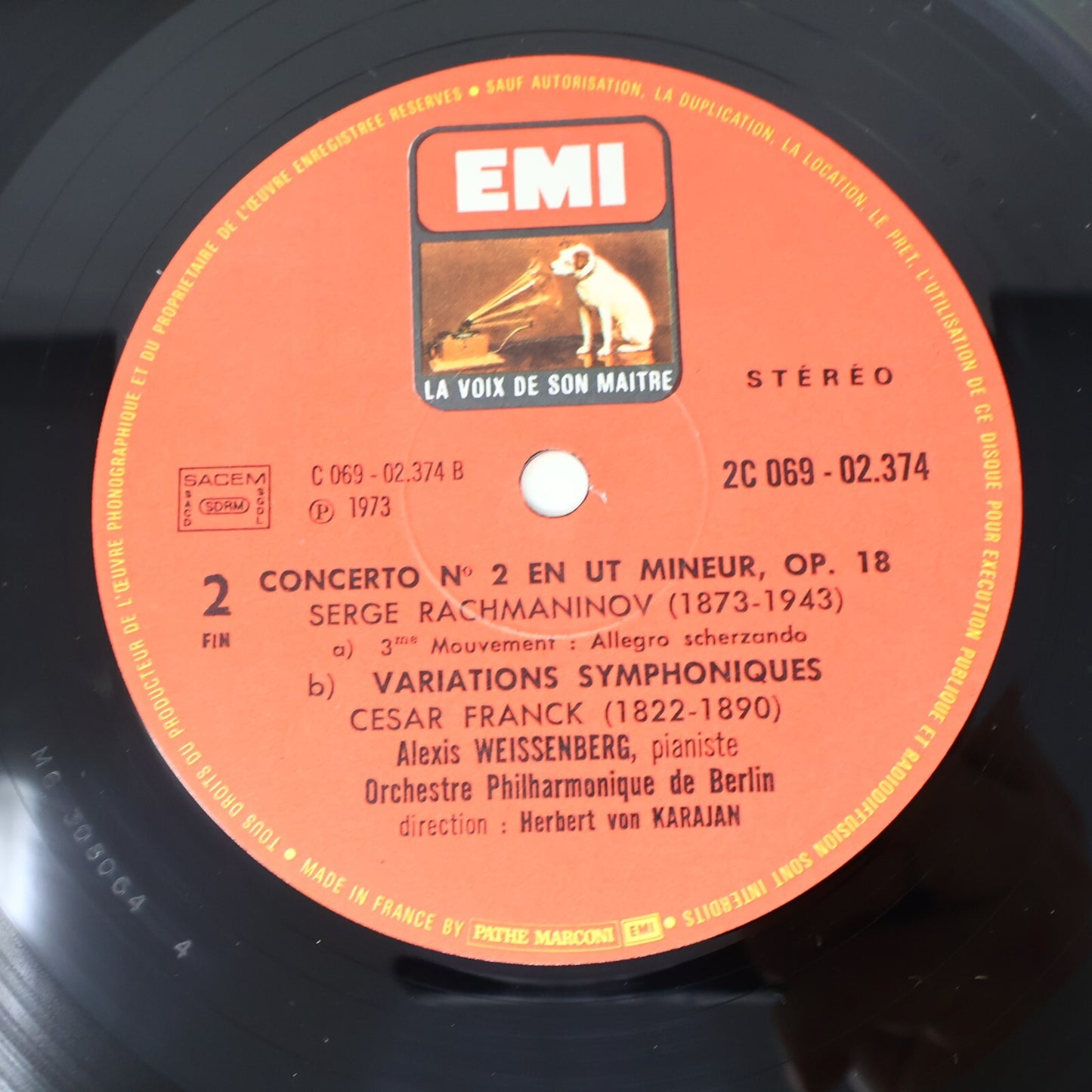 Weissenberg Karajan Berliner Rachmaninov Franck 1973 Disque Record C 069-02374