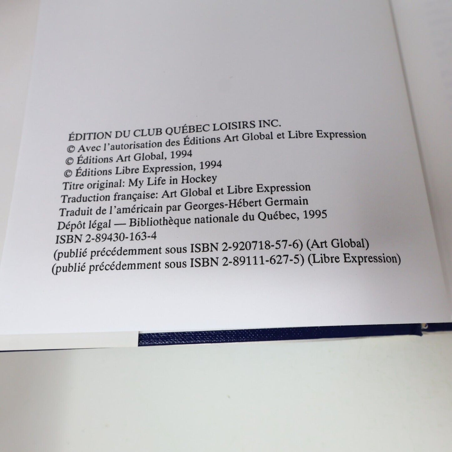 1995 Jean Beliveau une Époque un Regard Turowetz/Goyens Québec Loisirs Hockey HC