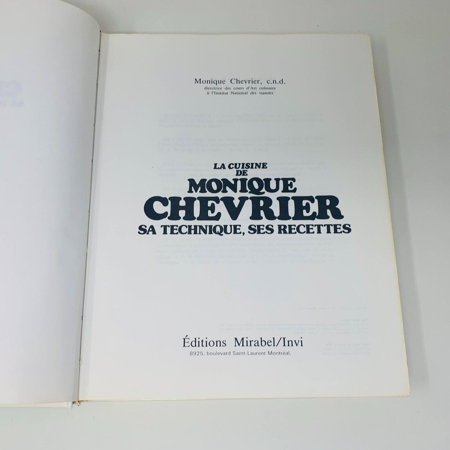 1978 La Cuisine de Monique Chevrier Sa Technique ses Recettes Livre en Français